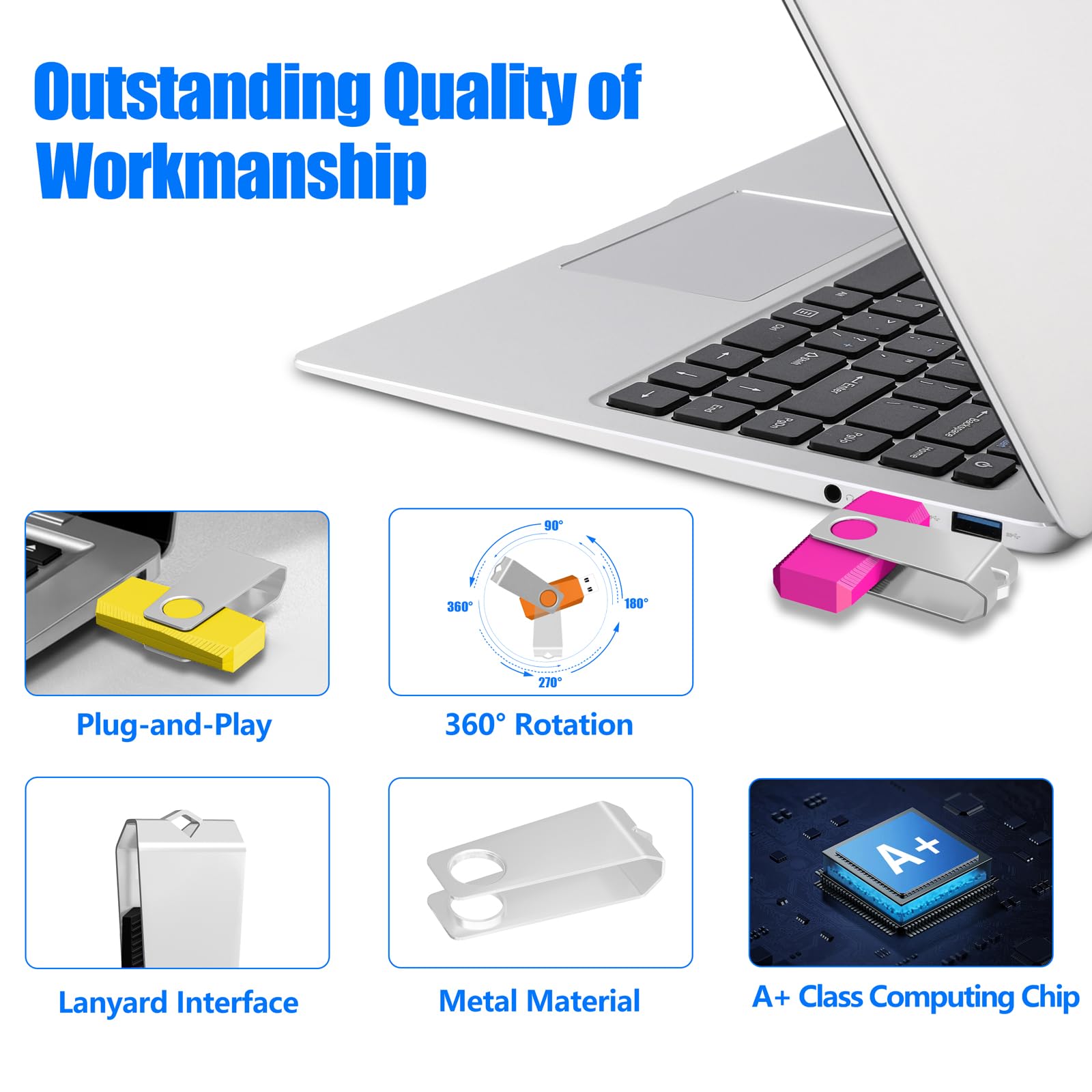 TEWENE 50-Pack 128MB USB 2.0 Flash Drives with Key Ring & Sticker - Thumb Drive Pen Drive for Data Storage, Transfer - Compatible with Computers, Laptops, Cars, TVs - Perfect for Office, School, Business, Backup & File Sharing