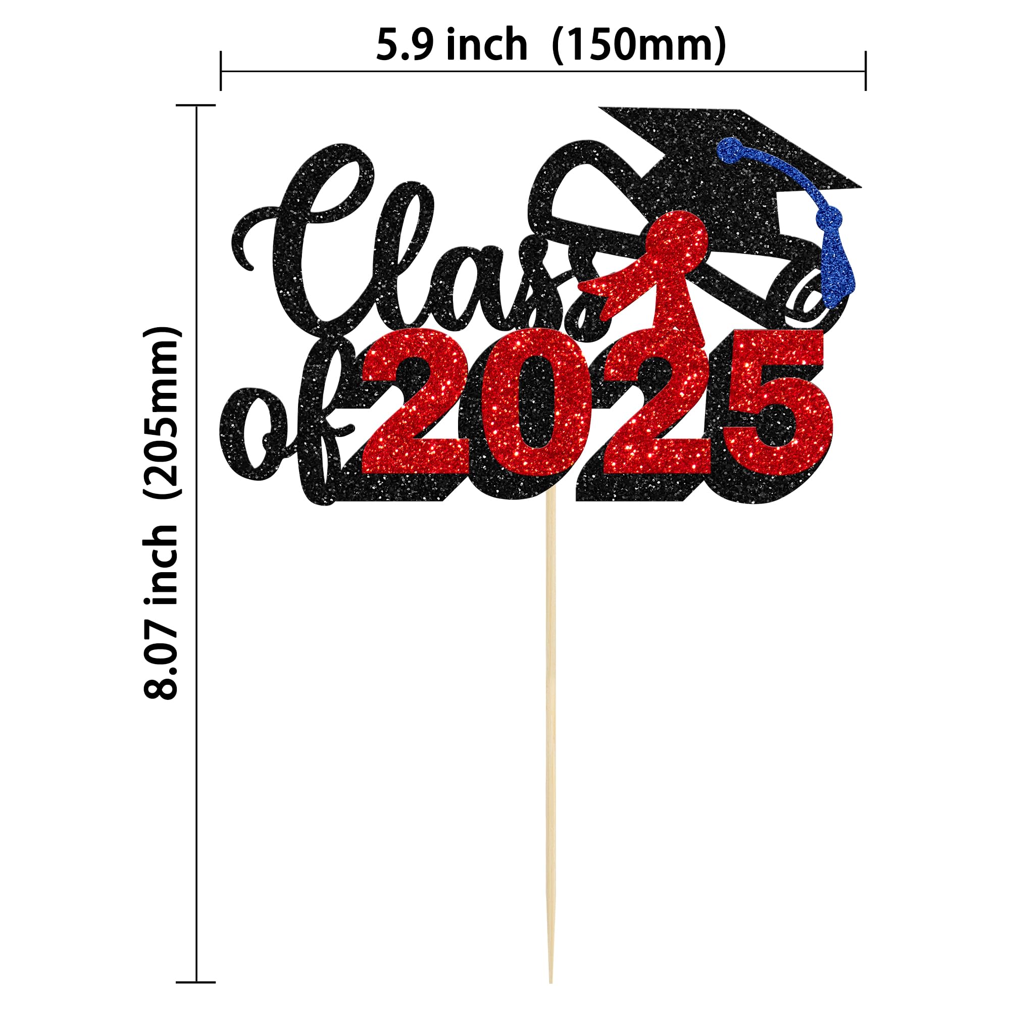 Class of 2025 Graduation Cake Topper - Red Glitter Diploma & Cap Cake Decorations for 2025 Graduation Party, Birthday, Celebration (1 Pack) - Perfect for Graduation Cakes, Cupcakes and Dessert Table Displays