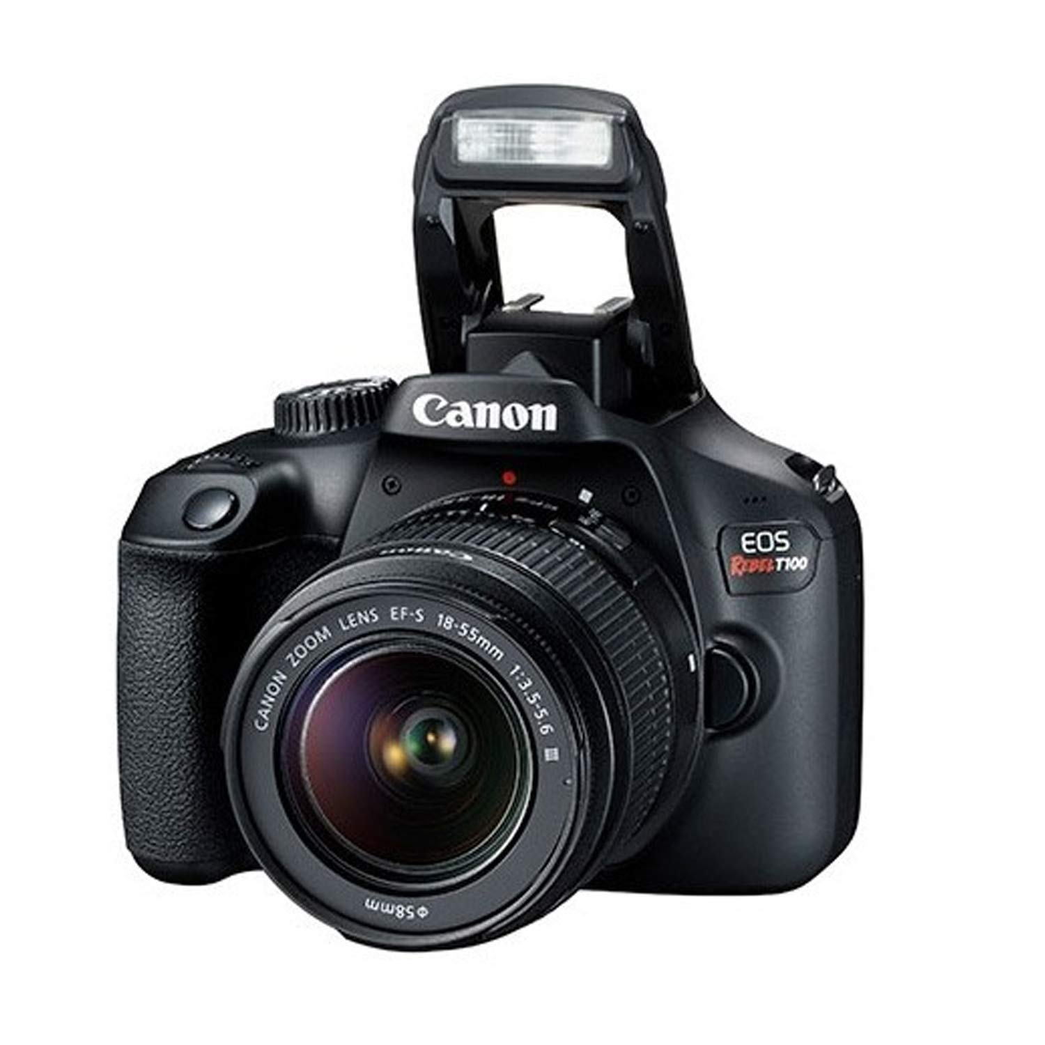 Canon EOS Rebel T100 DSLR Camera Bundle with EF-S 18-55mm Lens, 32GB Memory Card, Case, Tripod & 20pc Filters Kit (Renewed) - Perfect for Beginners, Travel Photography & Vlogging