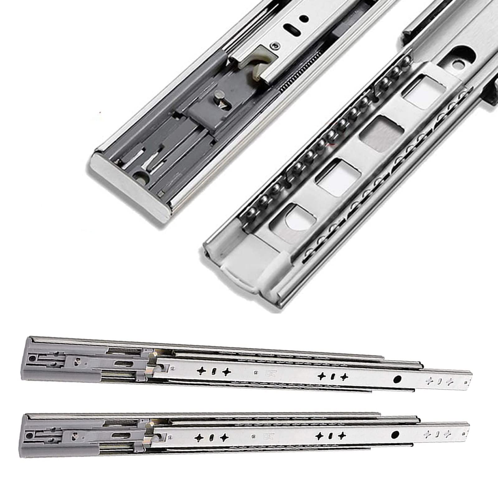 Heavy Duty Metal Ball Bearing Drawer Slides - Full Extension 3-Section Side Mount Soft Close for Kitchen Cabinets, Garage Storage | Durable & Smooth Gliding for Easy Access