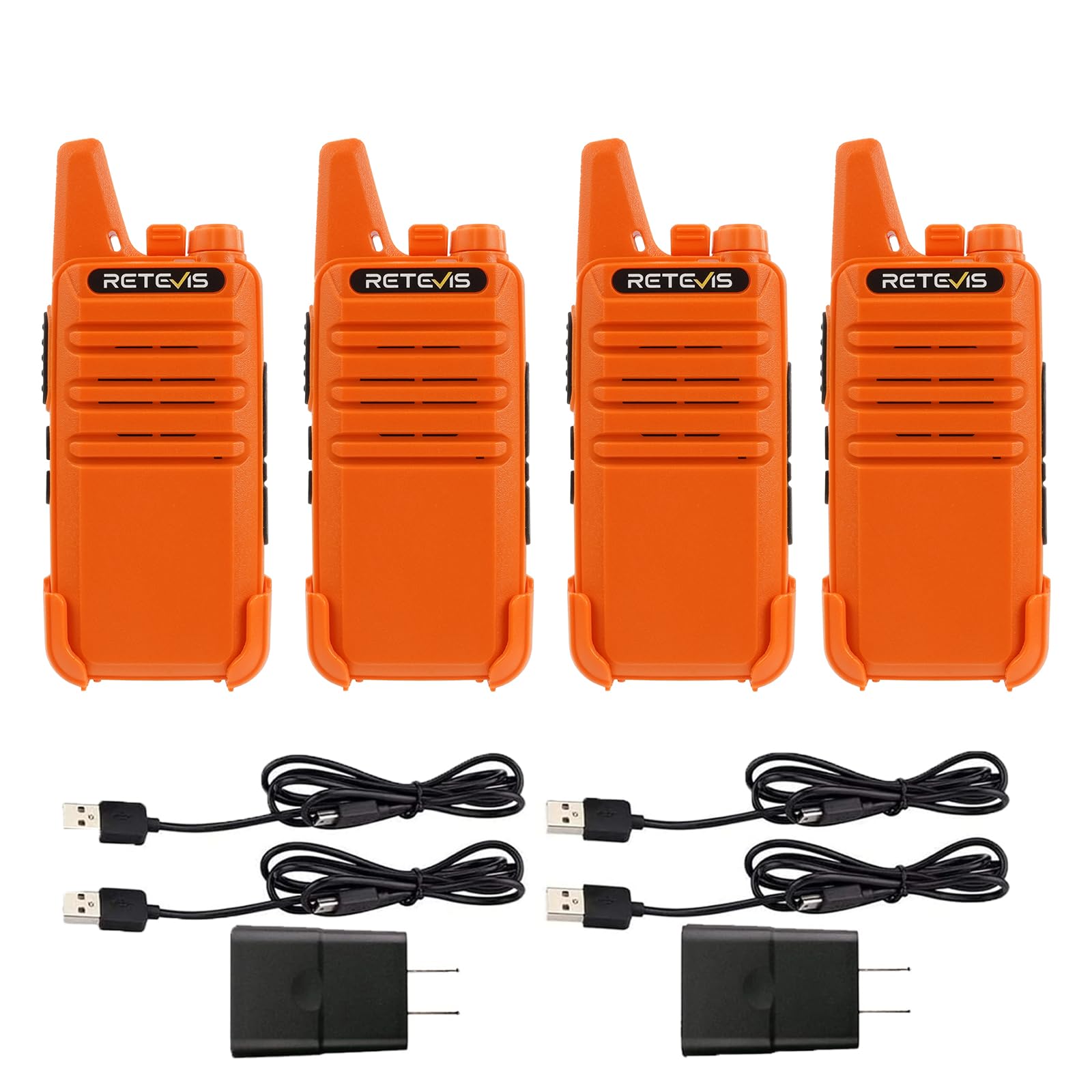 Retevis RT22 Rechargeable Walkie Talkies for Adults - Long Range Two Way Radios with Voice Activation & Emergency Alarm - Portable Handheld Radios with Type-C Charging - Ideal for Outdoor Hiking, Camping, Travel & Emergency Communication (4 Pack, Orange)