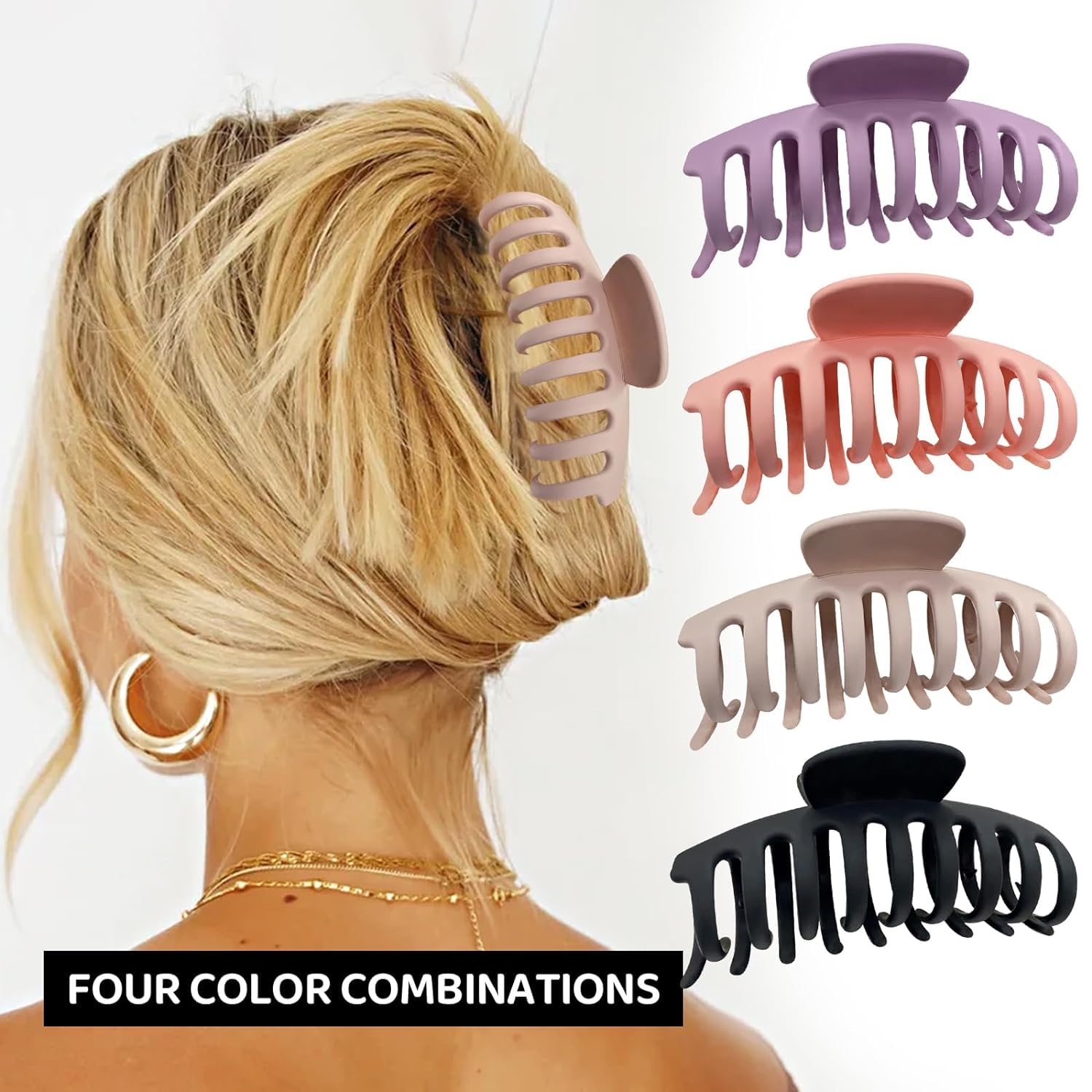 4 Pcs Matte Non-Slip Large Hair Claw Clips for Women - Strong Hold Hair Clips for Thick & Thin Hair - Fashion Hair Styling Accessories - Perfect Christmas Gifts for Women & Girls - Great for Work, Parties & Everyday Hairstyles