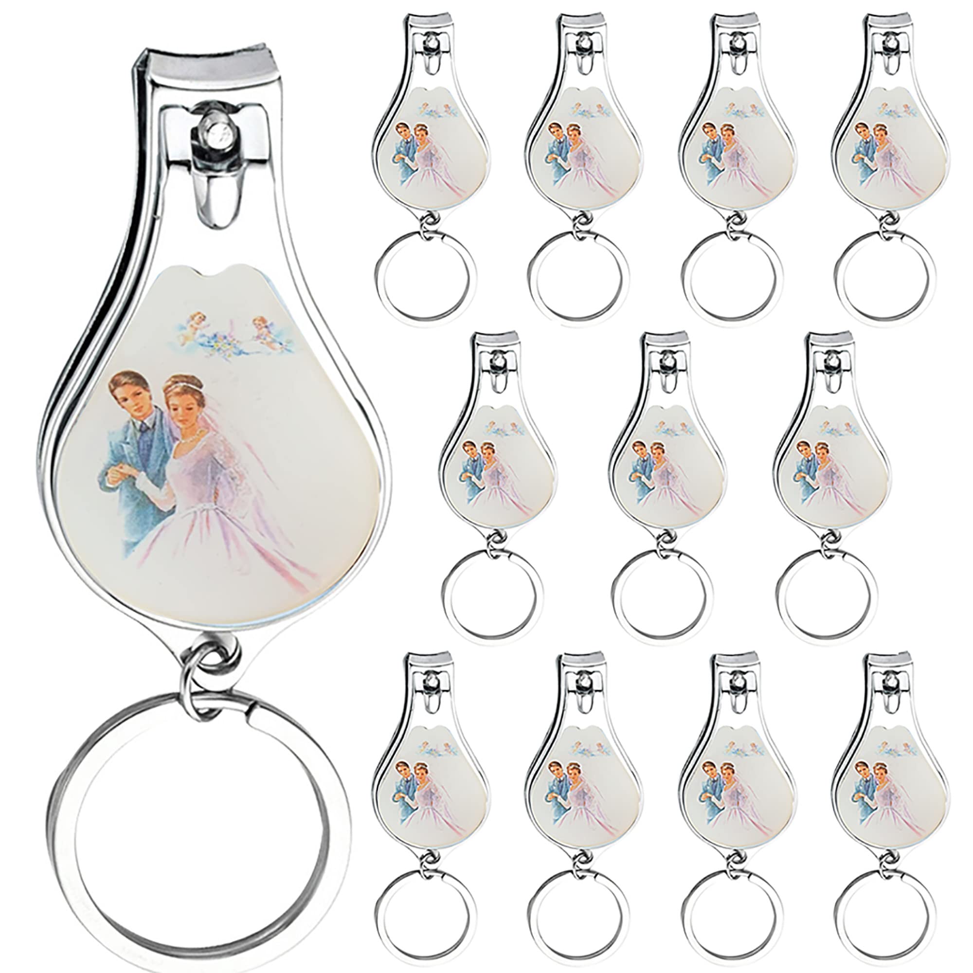 12 Pcs Wedding Keychain Favors - Bottle Opener & Mail Clipper Set - Perfect for Bridal Party Gifts, Guest Favors, and Wedding Souvenirs (Nuestro Boda)