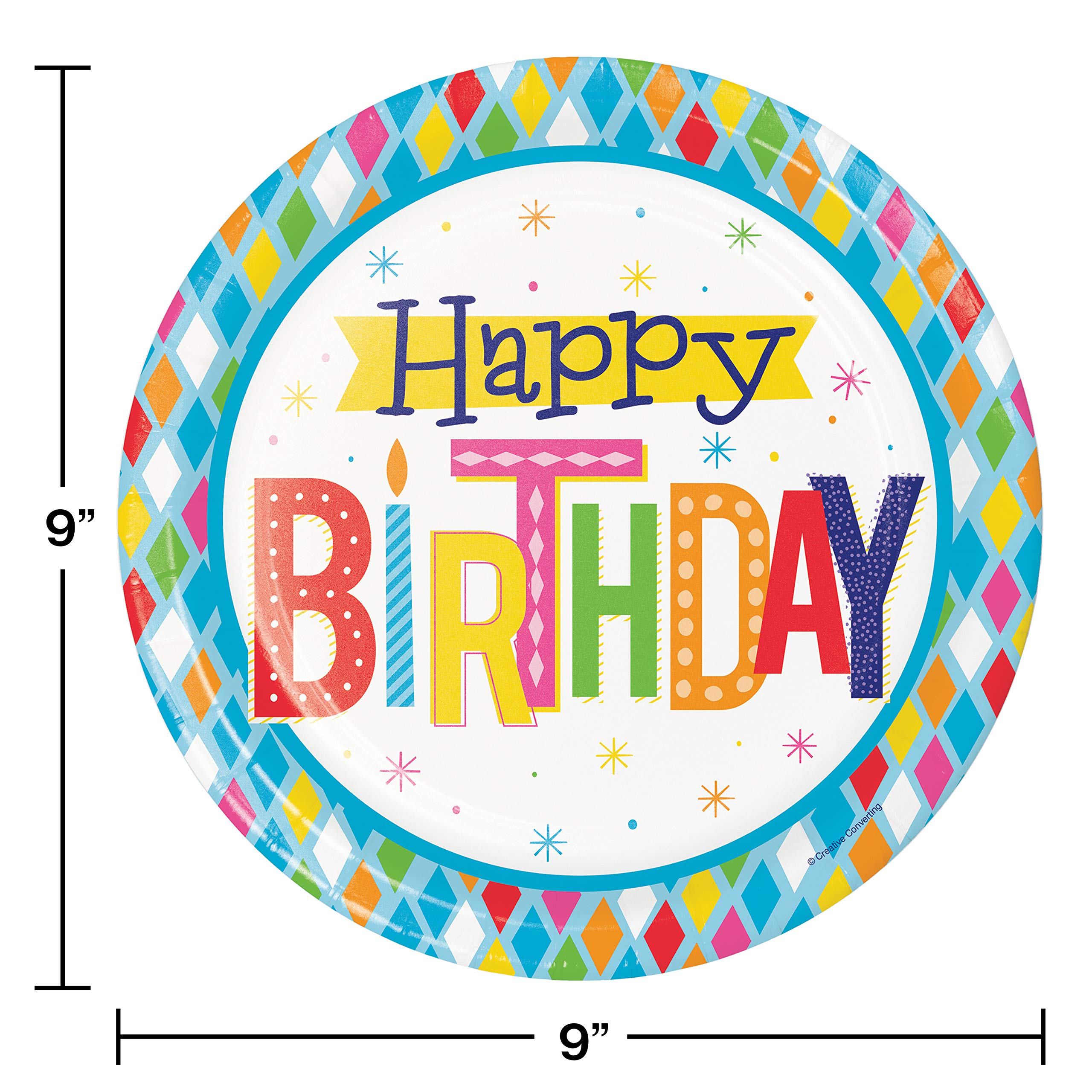 Creative Converting Bright Birthday Paper Plates - 8 Count Pack | Colorful Disposable Party Plates for Birthdays, Celebrations & Special Events