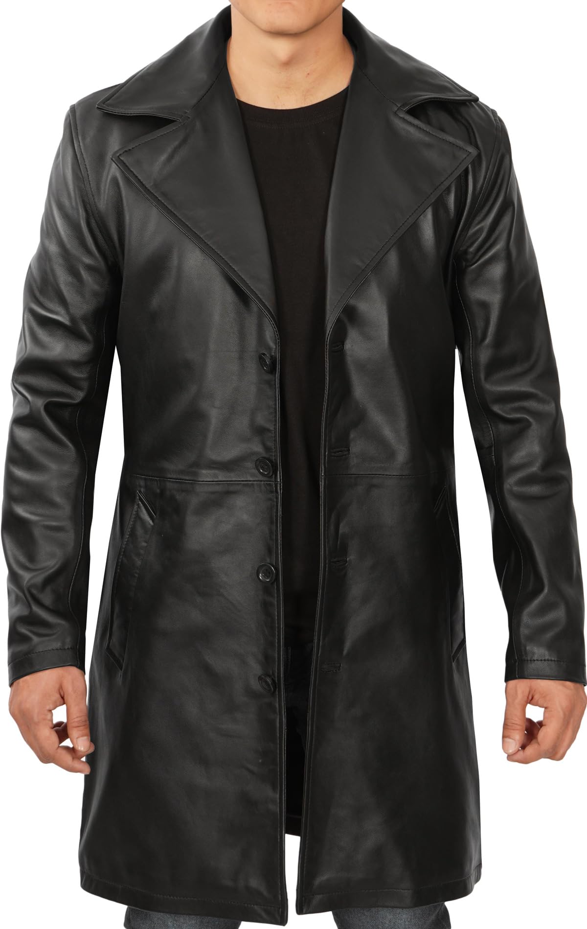 Genuine Lambskin Leather Jacket for Men - ¾ Length Brown & Black Real Leather Coat | Stylish & Durable Men's Fashion Outerwear | Perfect for Casual Wear, Motorcycle Riding & Night Out