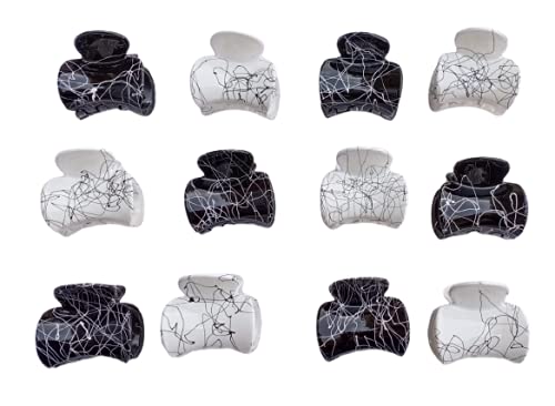 12 Pack Hair Claw Clips for Women & Girls - White & Black - Strong Hold Hair Clips for Ponytails, Buns & Updos - Perfect for Work, Gym & Everyday Styling
