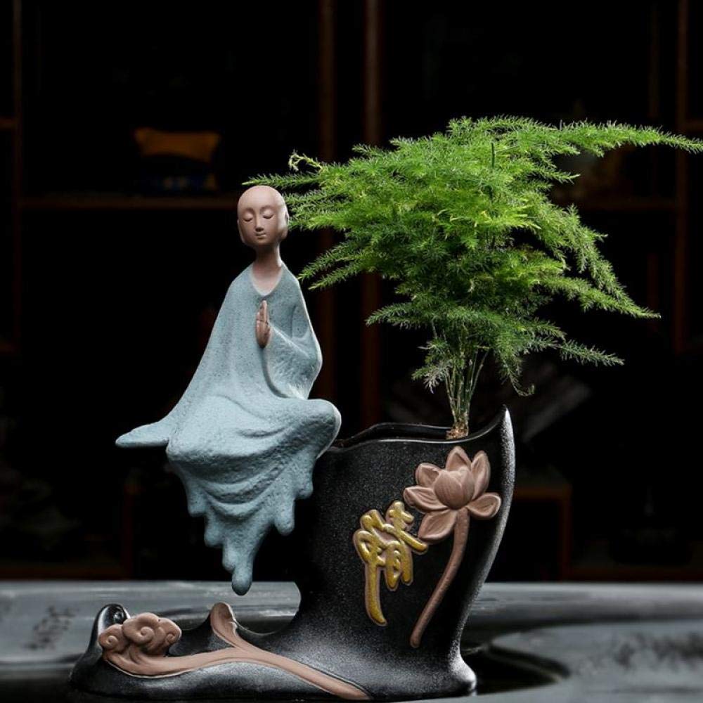 2-Piece Zen Buddha Statue Set - Handcrafted Ceramic Monk Figurines for Home Decor, Meditation Room & Garden Ornaments | Buddhist Art Sculptures & Spiritual Decorations
