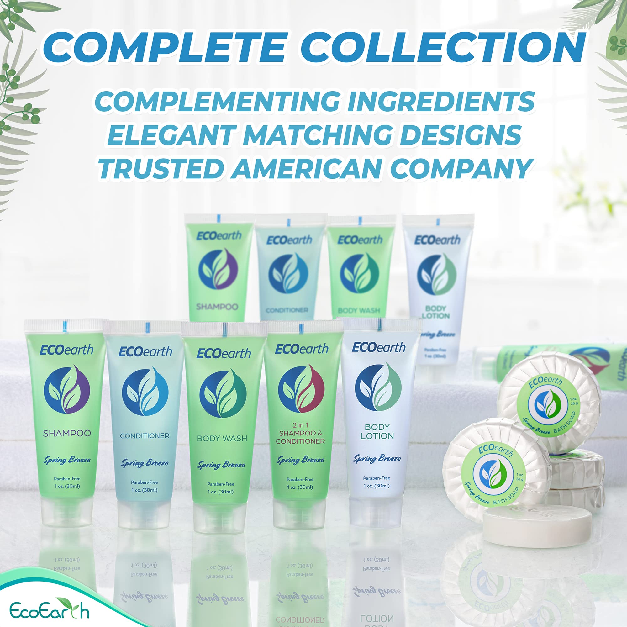 EcoEarth Travel Size Conditioner (1 fl oz, 100 PK, Spring Breeze) - Bulk Hotel Toiletries for Guests | Revitalizing & Refreshing Mini Conditioner | Perfect for Hotels, Spas, Gyms & Travel Amenities