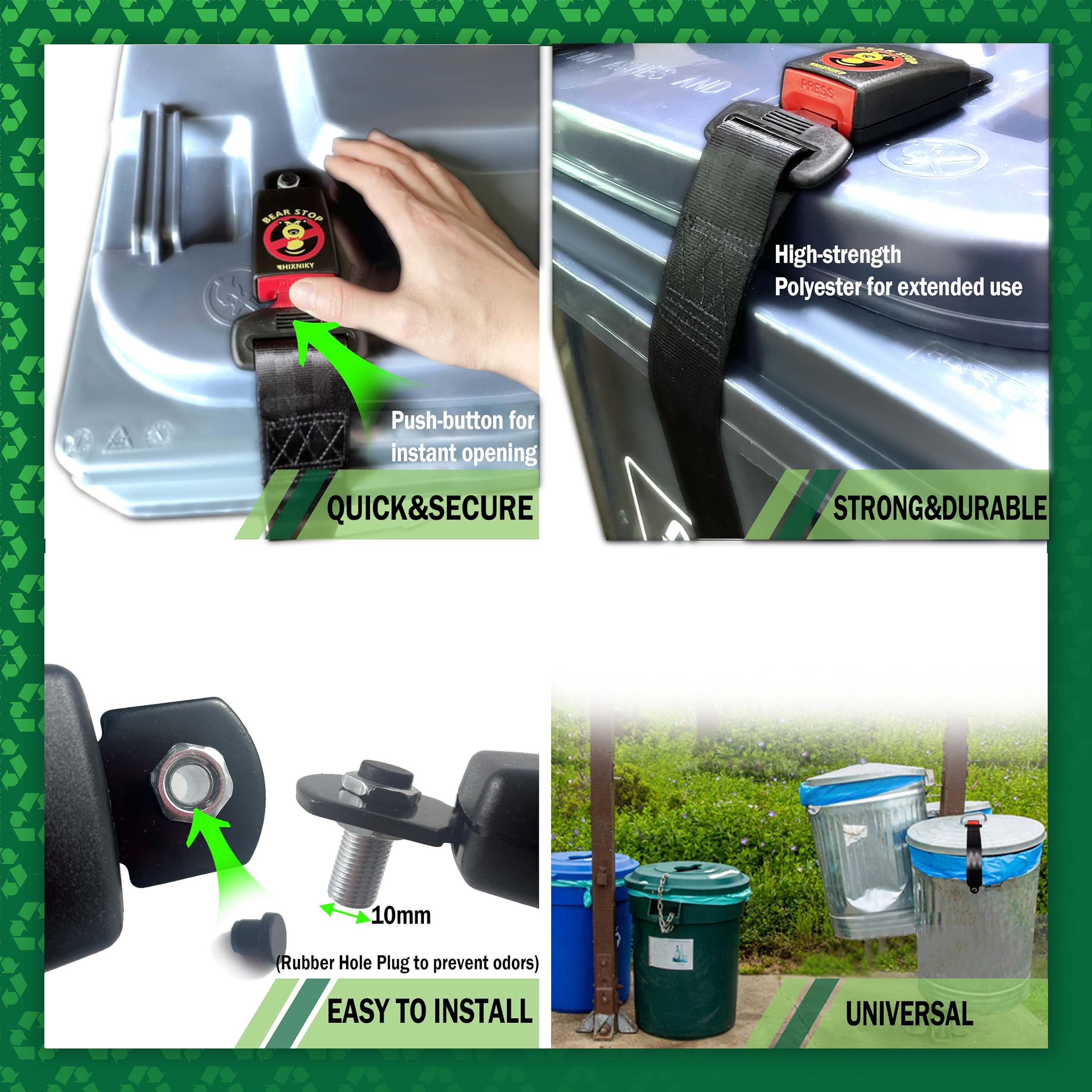 Animal Proof Trash Can Locks - 2 Pack Universal Semi-Automatic Garbage Bin Lid Locks for Raccoons, Squirrels & Pests - Heavy Duty Black Trash Can Security for Outdoor Bins, Backyards & Camping Sites