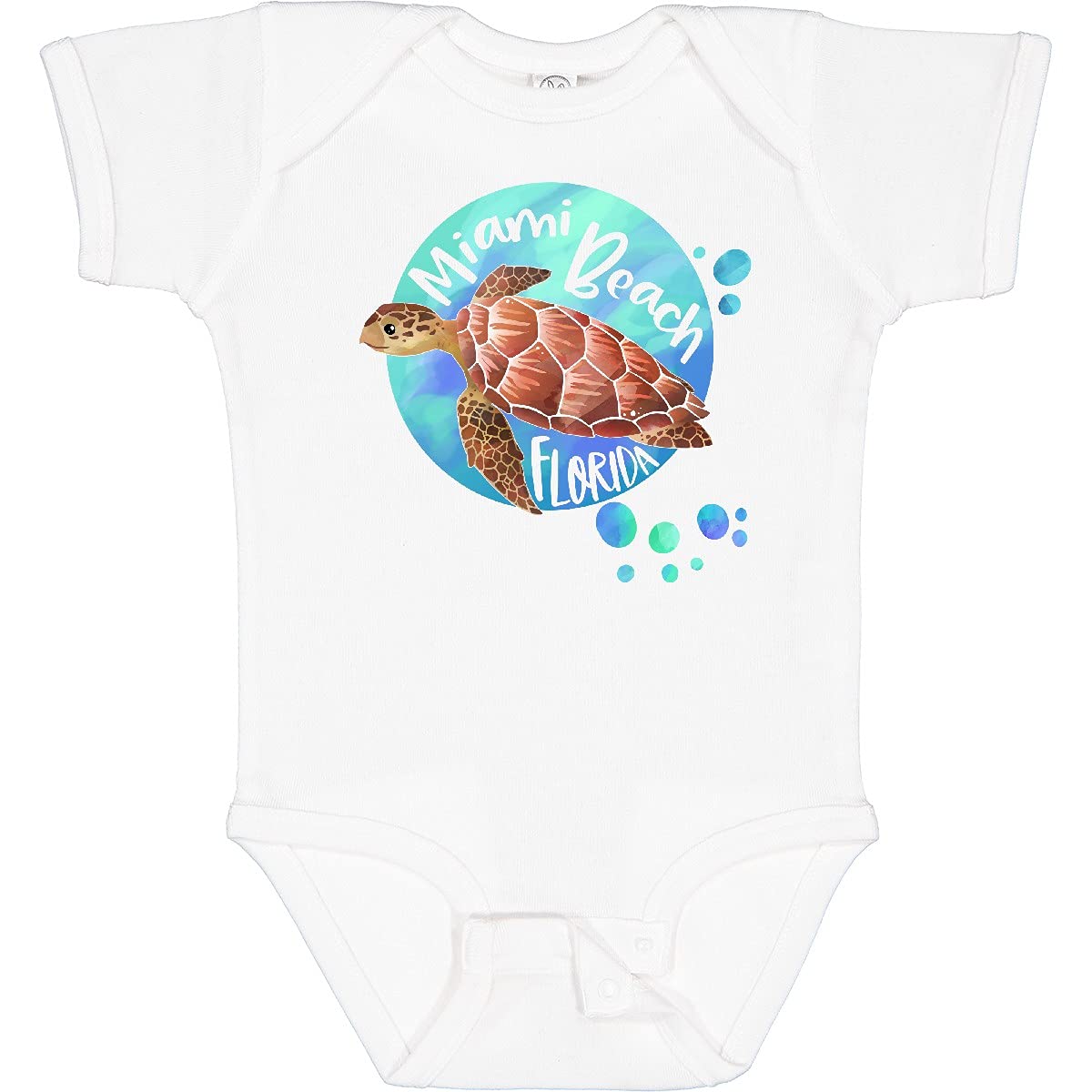 Inktastic Miami Beach Florida Swimming Sea Turtle with Bubbles Baby Bodysuit - Cute Ocean-Themed Onesie for Newborns & Infants - Perfect for Beach Vacations, Pool Parties & Summer Outfits