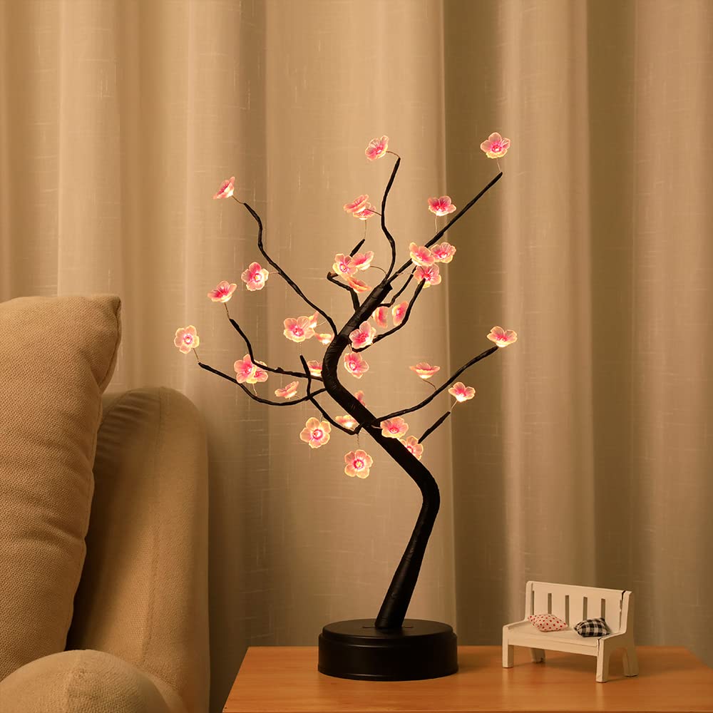 Cherry Bonsai Tree LED Lamp - 36 Warm White Lights for Living Room, Bedroom & Christmas Decor | DIY Artificial Tree Light for Home Aesthetic & Gift Ideas | Perfect for Cozy Ambiance, Holiday Lighting & Room Decoration