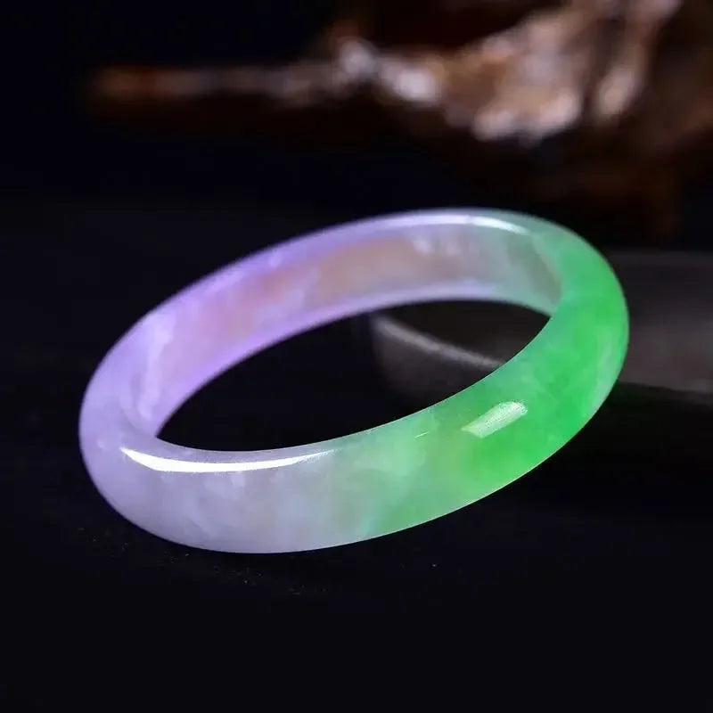 Natural Myanmar Emerald Bangle - Exquisite Three-Color Jade Bracelet for Women | Handmade Jewelry Gift | Perfect for Weddings, Parties & Special Occasions