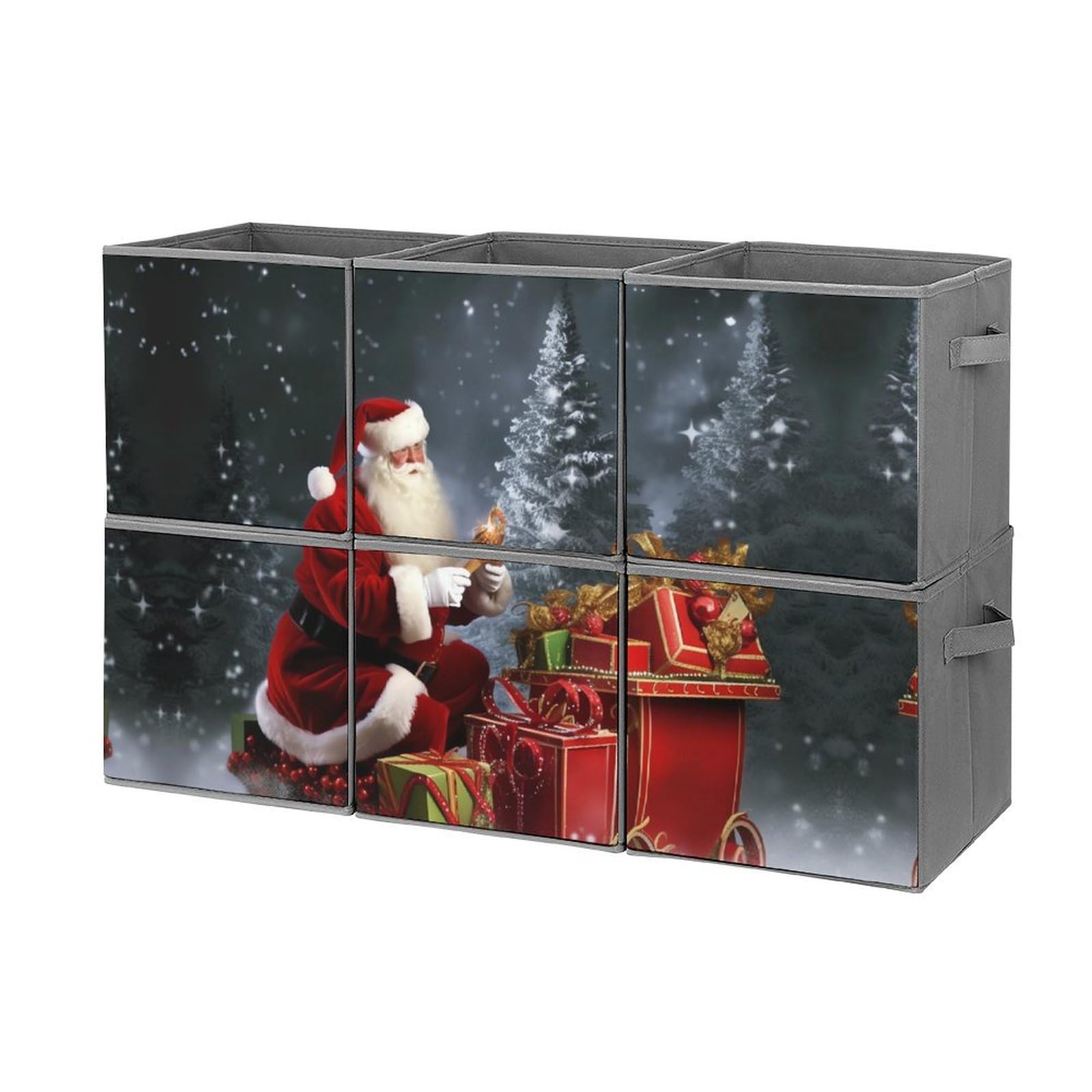 6-Pack Collapsible Santa's Gift Storage Bins with Handles - Large Closet Organizer for Christmas Decor, Clothing & Home Organization | Perfect for Holiday Storage, Bedroom & Closet Organization