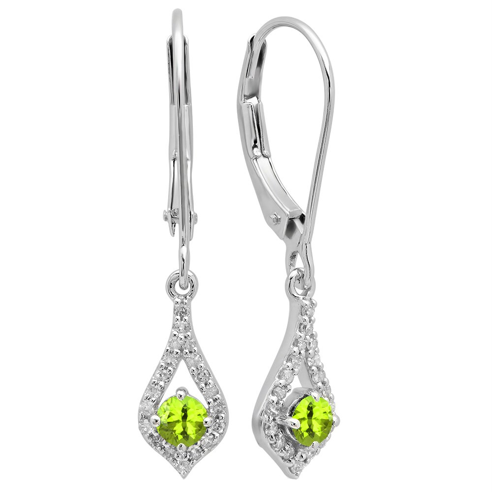 Dazzlingrock Collection 10K Solid White Gold Round Gemstone & White Diamond Drop Earrings for Women | Elegant Dangling Jewelry for Parties, Weddings & Special Occasions