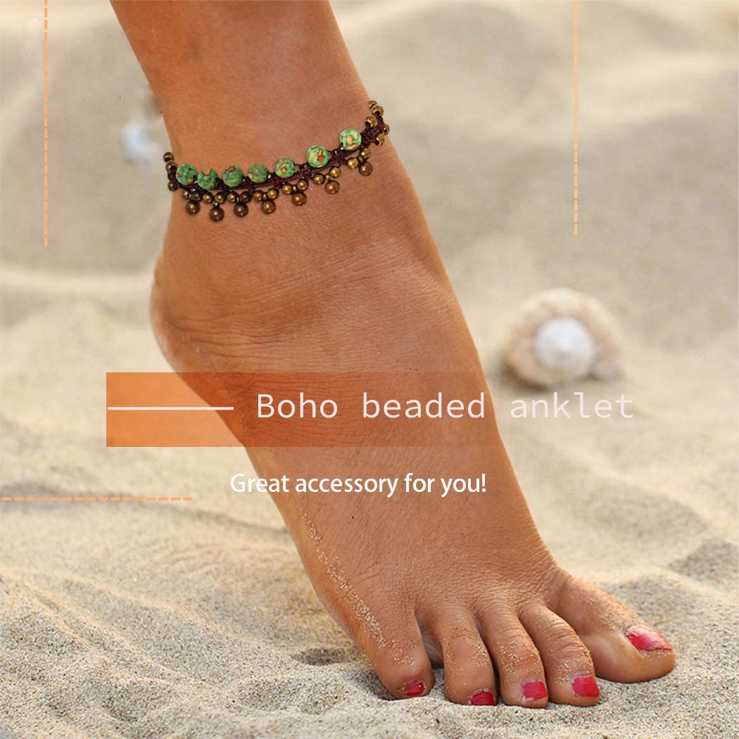 Handmade Boho Beaded Anklet with Turquoise Beads - Adjustable Braided Ankle Bracelet for Women | Perfect for Beach, Summer & Festival Jewelry