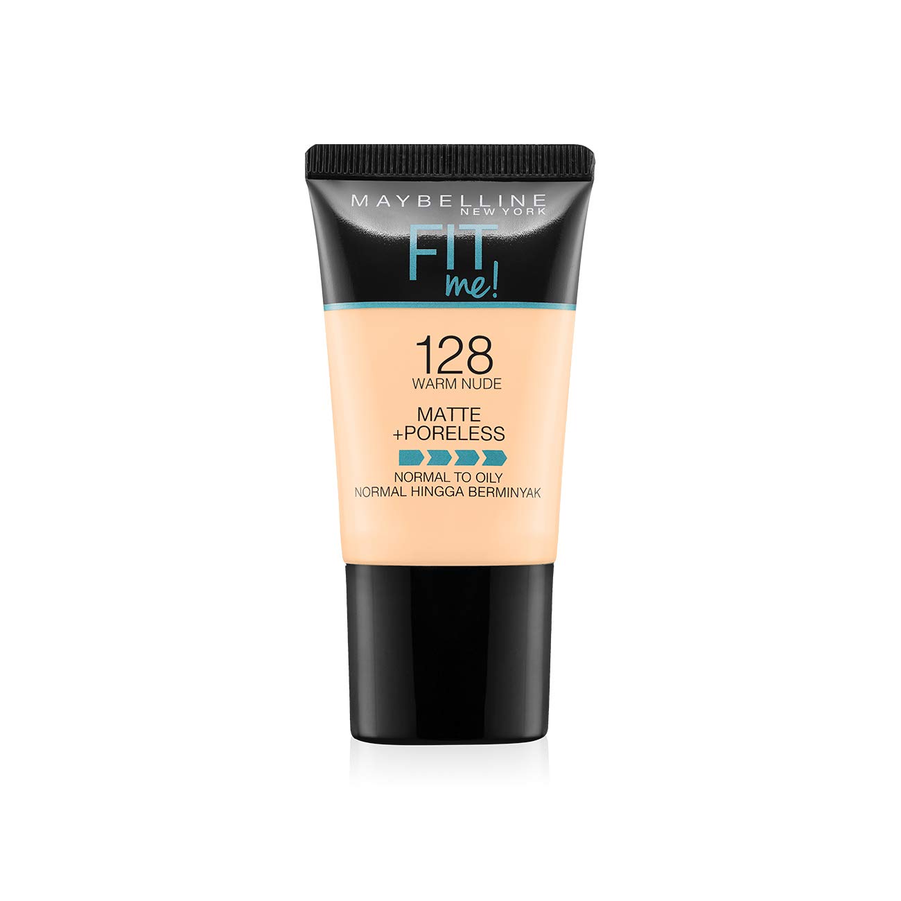 Maybelline New York Fit Me Matte + Poreless Liquid Foundation for Oily Skin - 128 Warm Nude (18ml) & Hypercurl Washable Mascara - Black (9.2ml) - Lightweight, Oil-Free Makeup for All-Day Wear - Perfect for Work, Date Night & Special Occasions