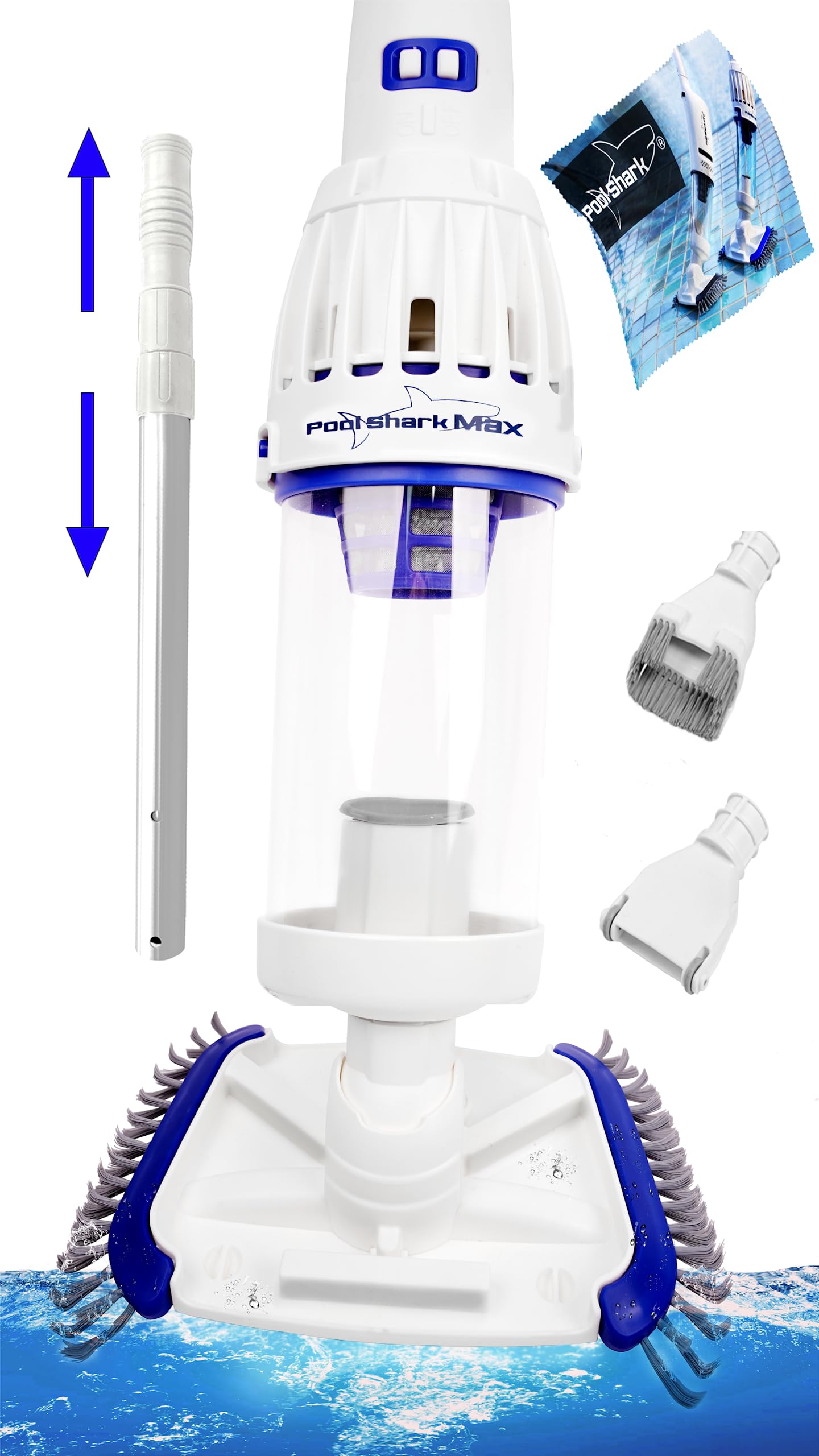 **POOL SHARK Max Cordless Pool Vacuum – 60 Min Strong Suction, Rechargeable Handheld Cleaner with Pole, Roller & Heavy Duty Brushes – Ideal for Inground & Above Ground Pools – Perfect for Quick Cleaning & Maintenance**