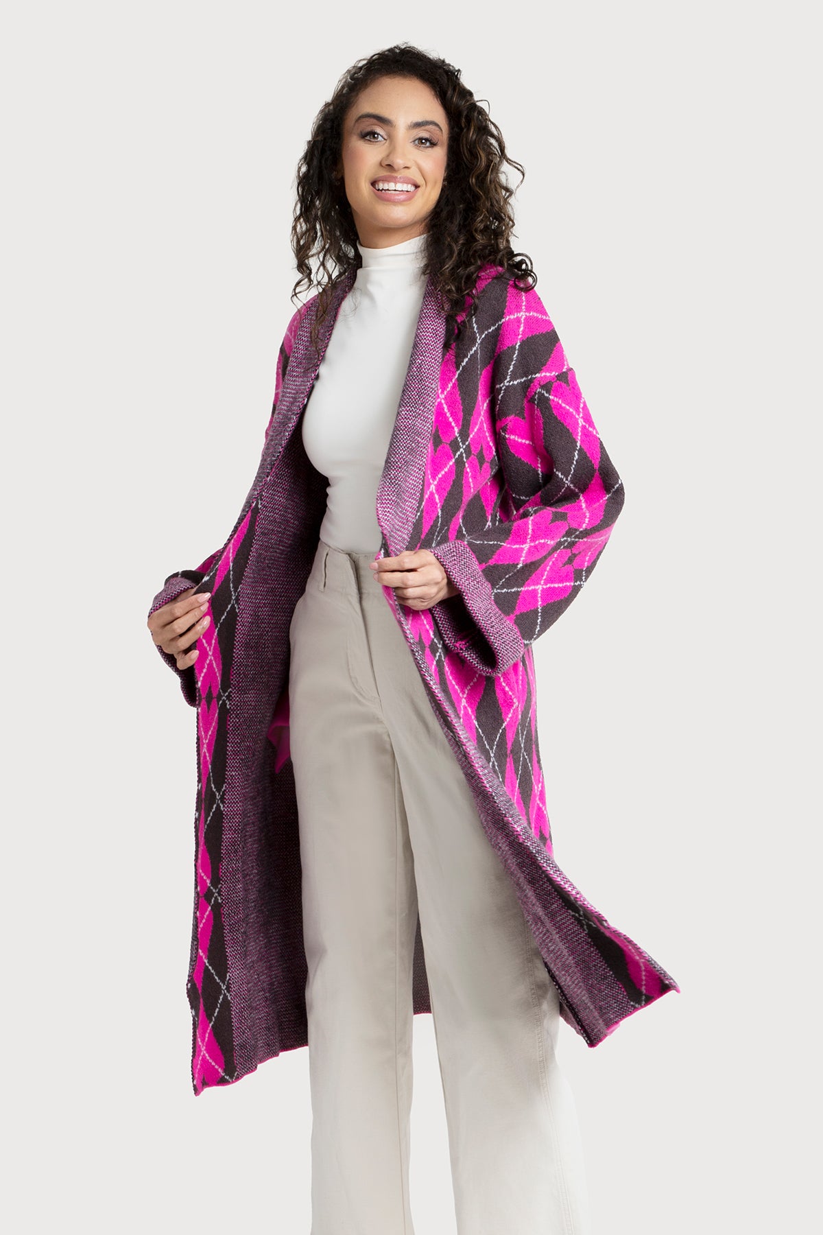 Stylish Heart Patterned Cardigan Argyle Knit Sweater for Women | Cozy Winter Fashion | Perfect for Date Nights & Casual Outings