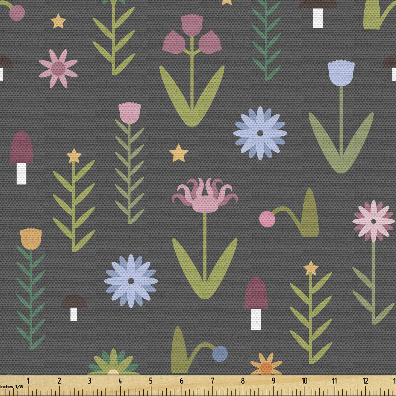 Ambesonne Floral Fabric by The Yard - Tulip Iris Daisy Rose Petals & Forest Mushroom Pattern | Olive Green Dried Rose Upholstery Fabric for Sofa, Curtains & Home Decor | Perfect for DIY Crafts, Pillow Covers & Nursery Decorations