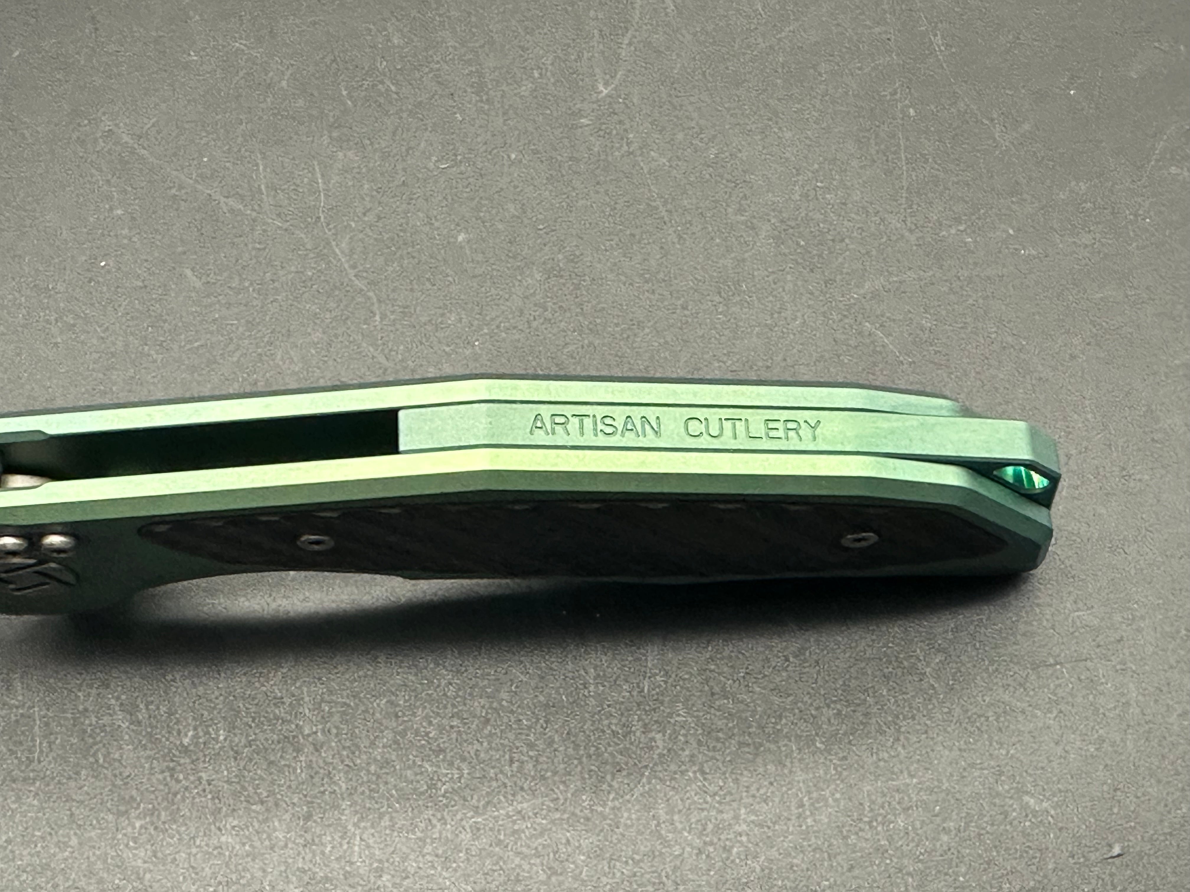 Artisan Cutlery Megahawk S35VN Wharncliffe Folding Knife - Premium Green Titanium Handles with Carbon Fiber Inlays - EDC, Outdoor, Camping & Survival Tool