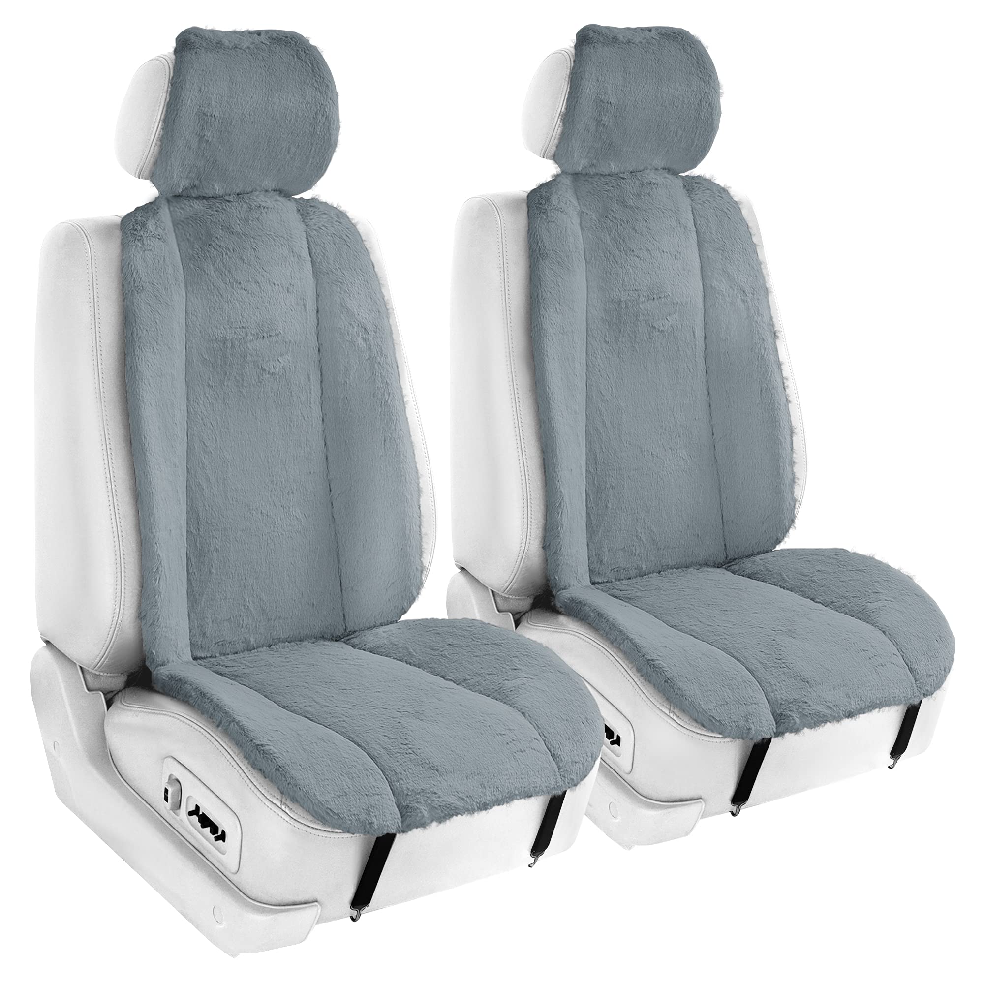 TLH Gray Doe16 Faux Rabbit Fur Car Seat Cushions - Ultra Soft & Warm for Most Cars, Trucks, SUVs & Vans - Perfect for Winter Commuting & Long Road Trips