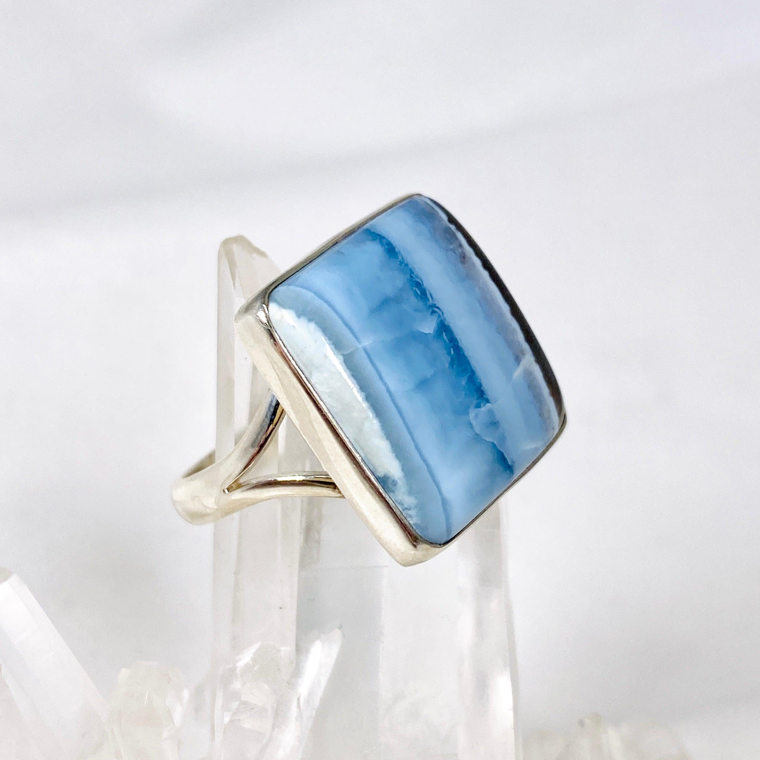 Owyhee Blue Opal Square Ring Size 11 - Handmade Sterling Silver Jewelry for Women, Unique Gemstone Gift for Her - Perfect for Weddings, Anniversaries & Special Occasions