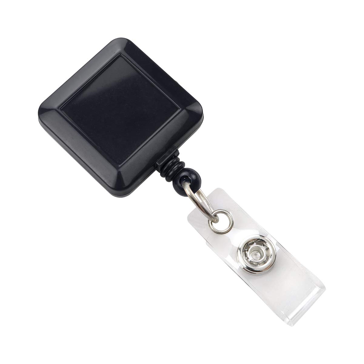 100 Pack Heavy Duty Retractable Badge Reels - Square ID Card Holder with Non-Swivel Pinch Clip & Clear Vinyl Strap - Durable Nylon Cord for Access Cards, Keys, Lanyards - Perfect for Office, Hospital, Security, Conventions (Black)