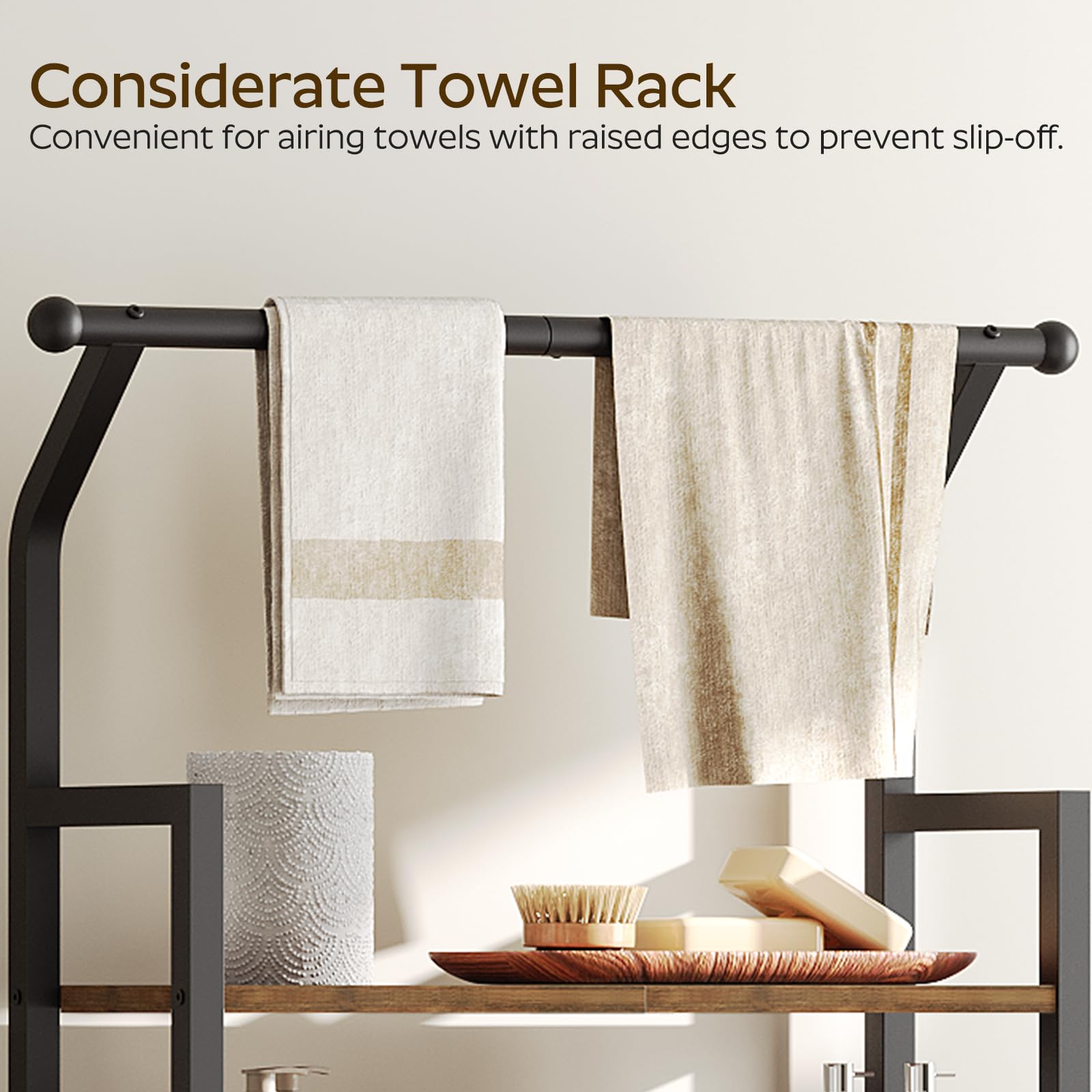Over The Toilet Storage Shelf - 2-Tier Bathroom Organizer with Hooks | Space-Saving Vertical Toilet Shelf Rack in Rustic Brown & Black | Perfect for Small Bathrooms, Apartments & Powder Rooms (TR01BR)