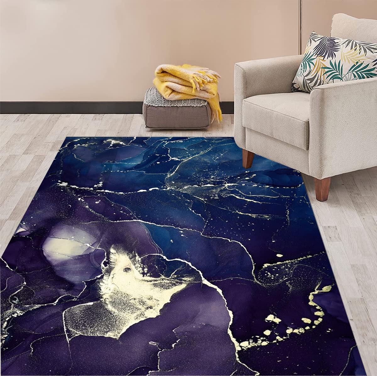 5x8 Gold Navy Marble Modern Abstract Area Rug - Soft Washable Chic Carpet for Living Room, Bedroom & Home Office - Vintage Retro Accent Floor Rug Under Dining Table - Indoor Runners for Aesthetic Home Decor