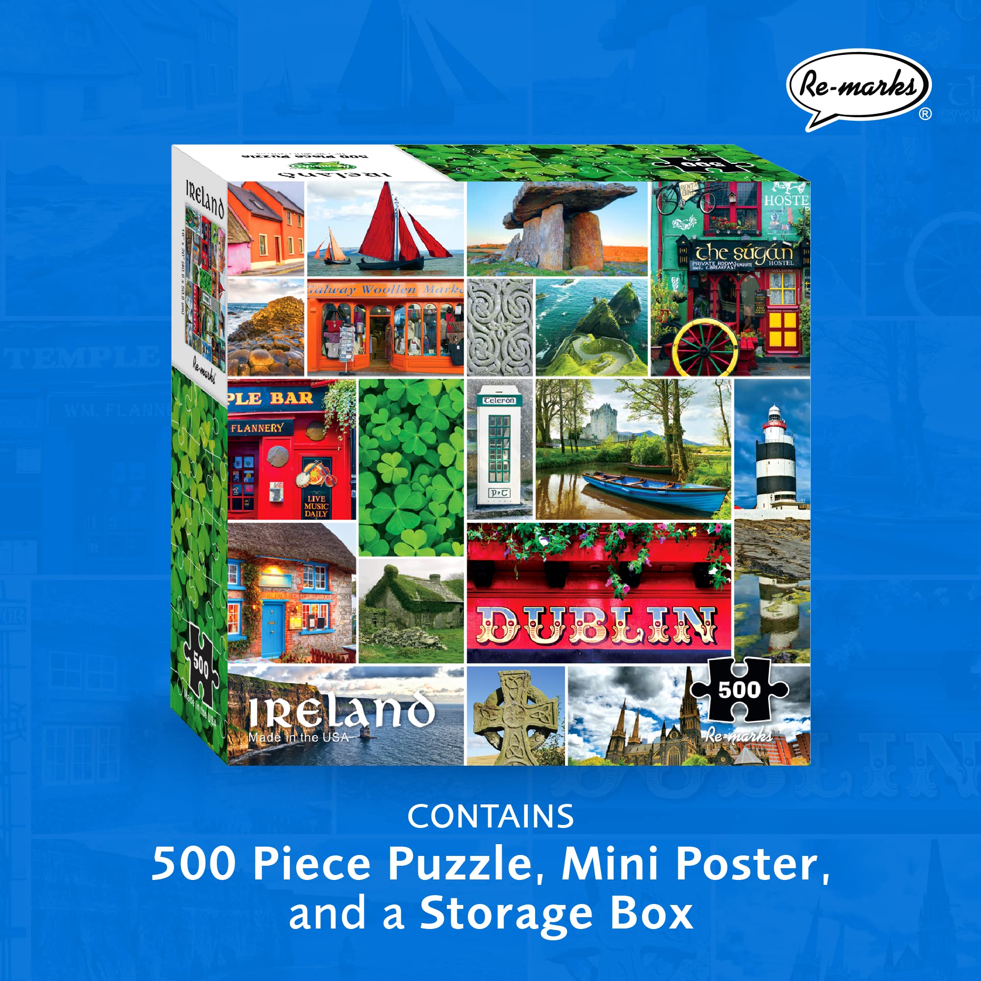 Re-marks Ireland 500-Piece Jigsaw Puzzle - Scenic Landscape Country Puzzle for Adults & Kids - Perfect for Family Game Night, Classroom Learning & Stress Relief