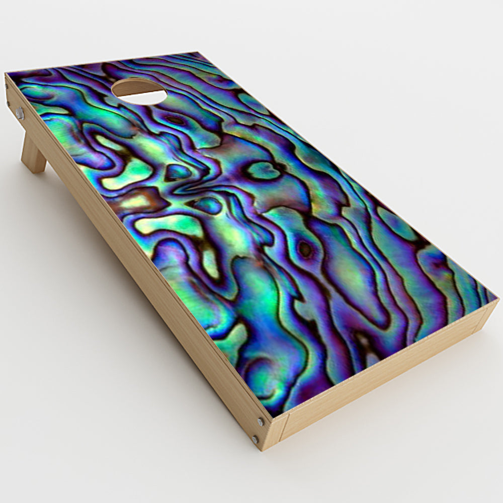 Premium Abalone Sea Shell Cornhole Game Boards - Green, Blue & Purple - Outdoor Lawn Games for Backyard, Beach & Tailgating Parties