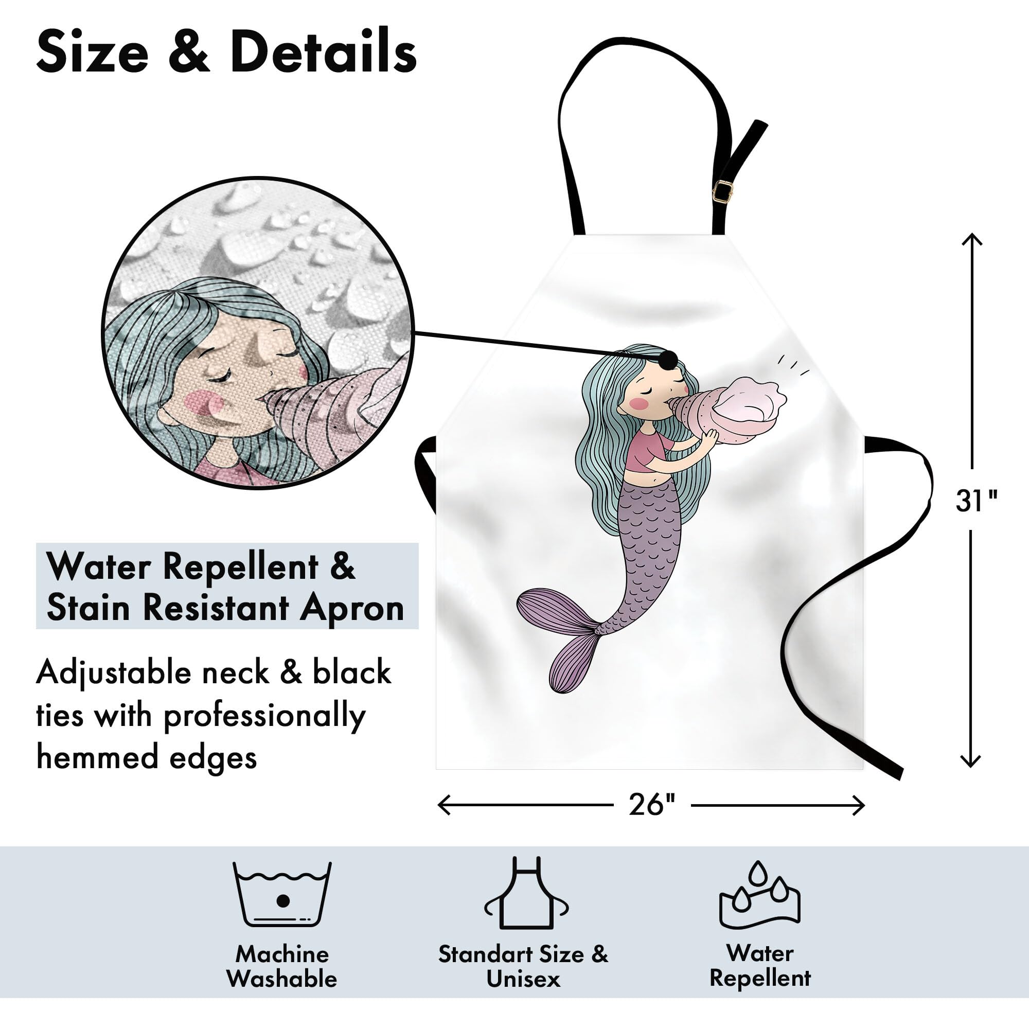 Ambesonne Mermaid Apron - Unisex Kitchen Bib for Cooking & Gardening