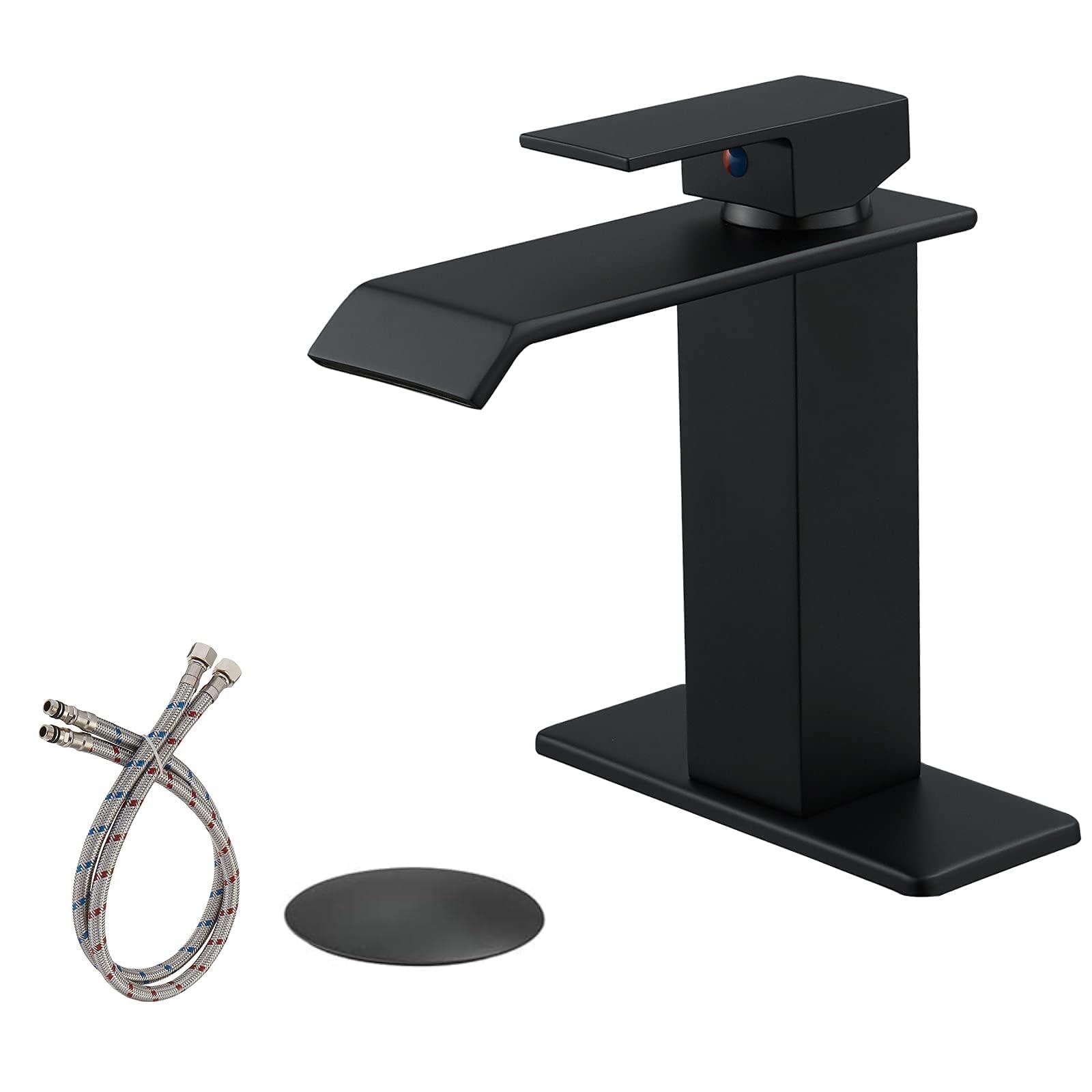 Matte Black Waterfall Bathroom Faucet - Single Handle Deck Mount for Sink