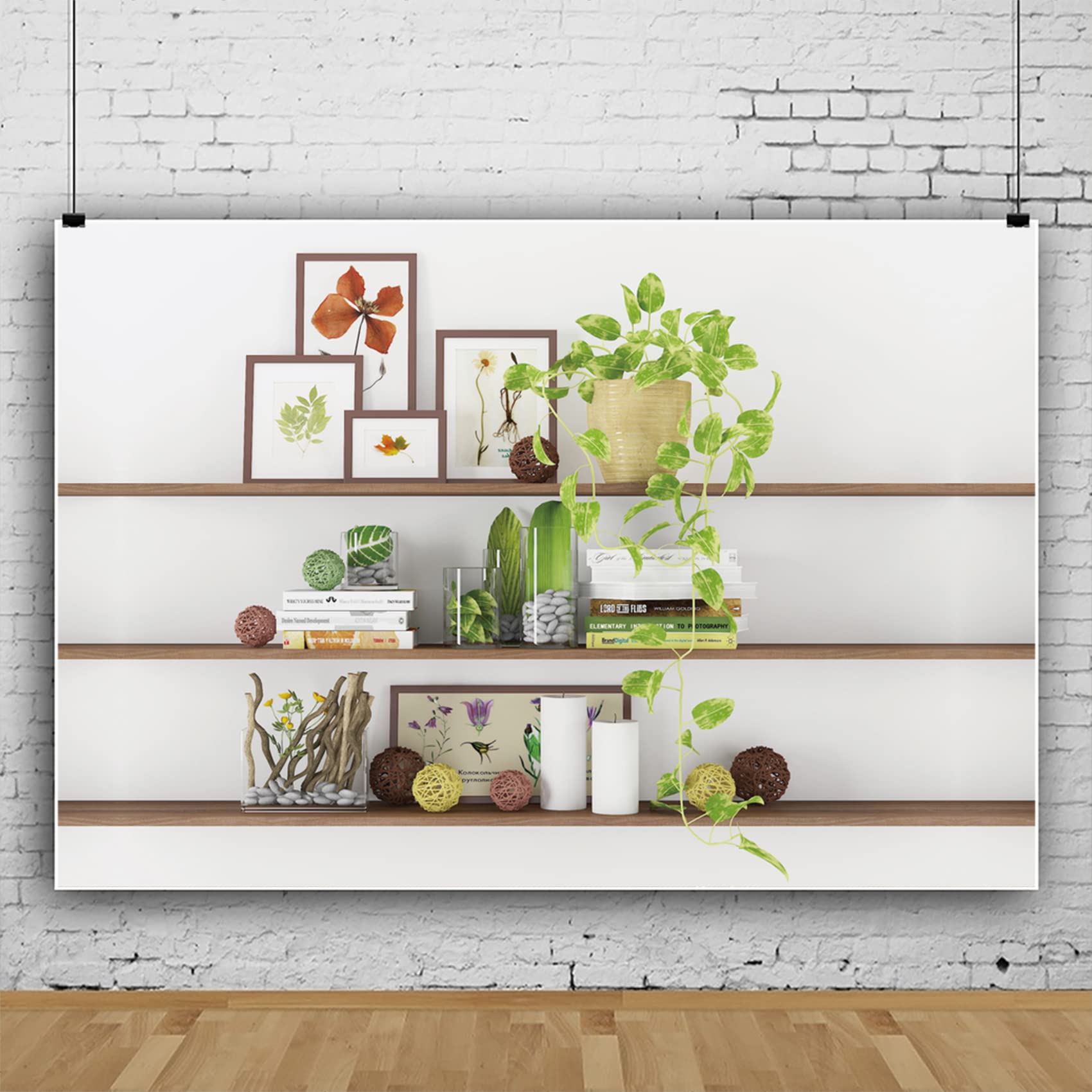 CSFOTO 8x6ft Green Plant Bookcase Backdrop - Modern Office Decor for Video Conferences, Zoom Meetings & Home Studios - Perfect for Virtual Backgrounds, Professional Streaming & Content Creation