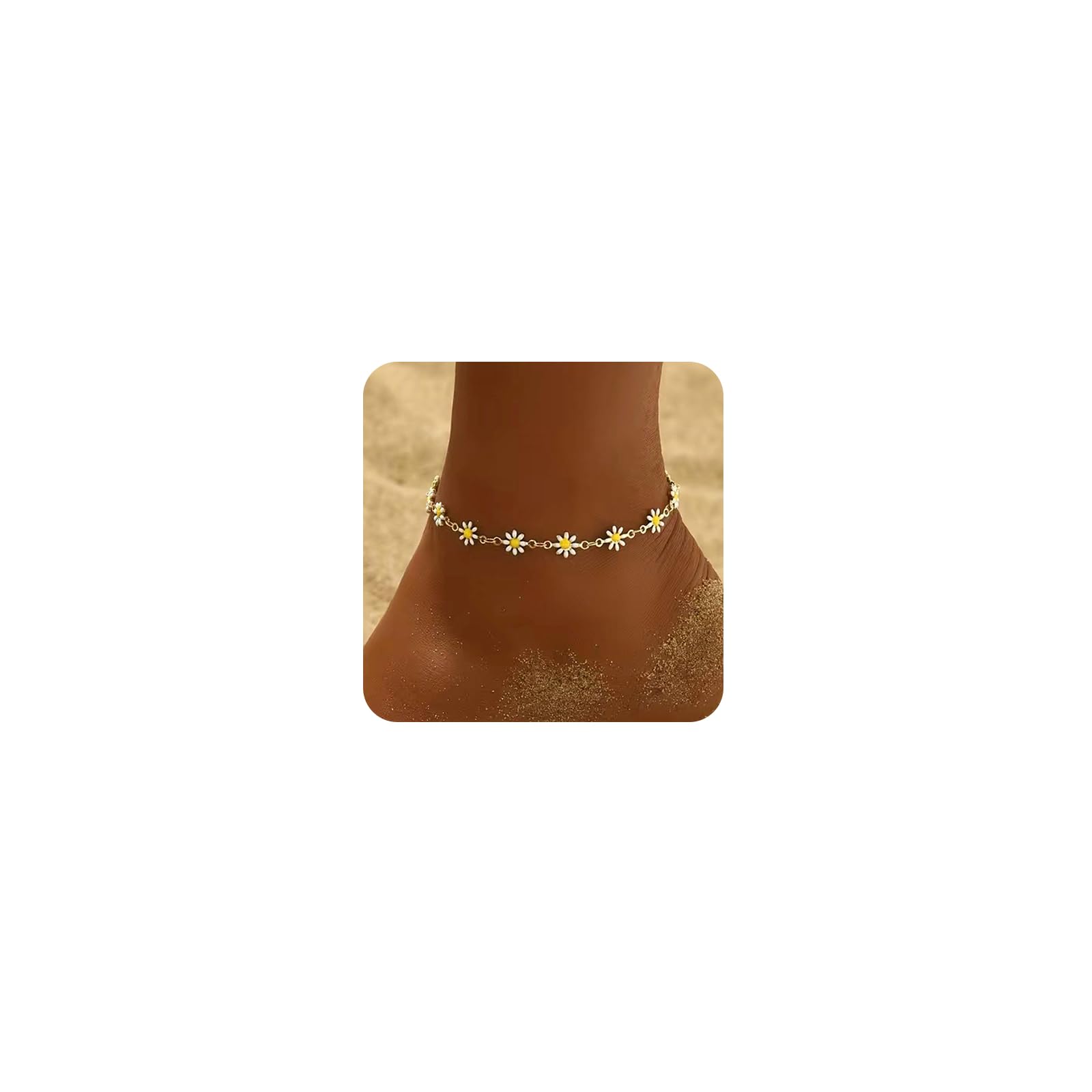 14K Gold Plated Adjustable Ankle Bracelet for Women - Daisy Moon Star Evil Eye Boho Beach Foot Chain, Dainty Jewelry for Summer, Parties, and Everyday Wear