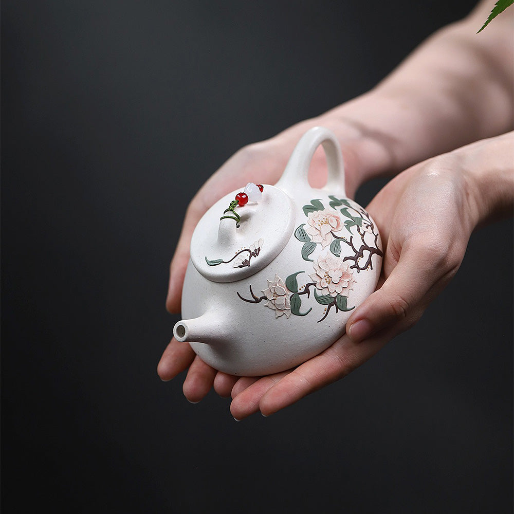 Premium Yixing White Clay Peony Shi Piao Teapot - Handcrafted Chinese Purple Clay Teapot for Oolong & Pu-erh Tea Brewing - Perfect for Tea Ceremonies & Gifts