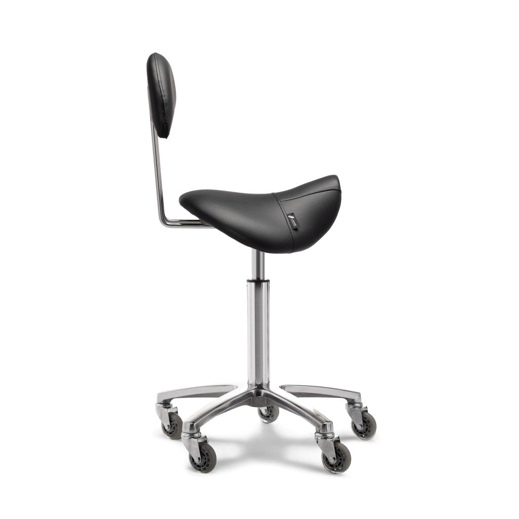 Lanvain Comfort Rolling Salon Stool Chair - Adjustable Chrome Metal Base with Hair-Free Silicone Wheels (Model 56004) - Perfect for Hair Salons, Barber Shops & Home Beauty Stations