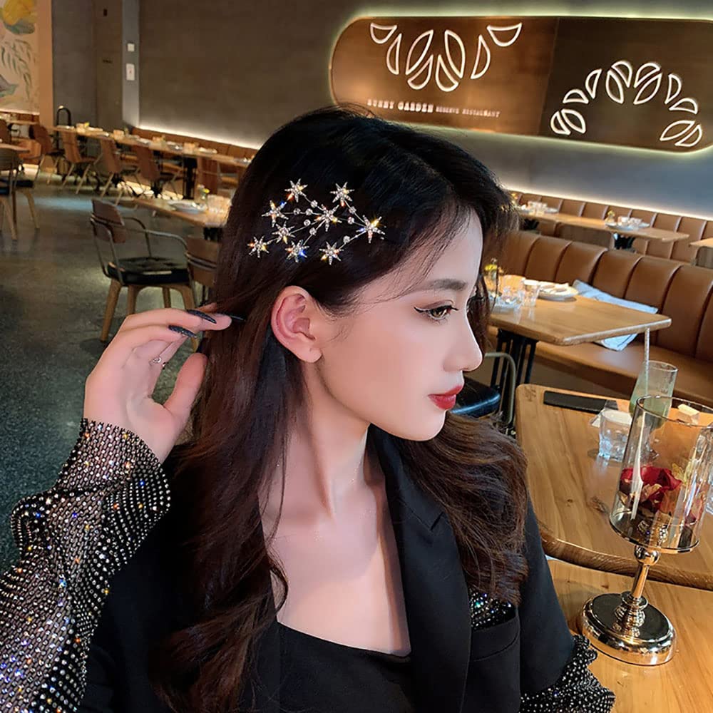 2 Pcs Elegant Rhinestone Gypsophila Hair Clips for Women - Gold & Silver Crystal Star Duckbill Hairpins | Perfect for Weddings, Parties & Everyday Hairstyling