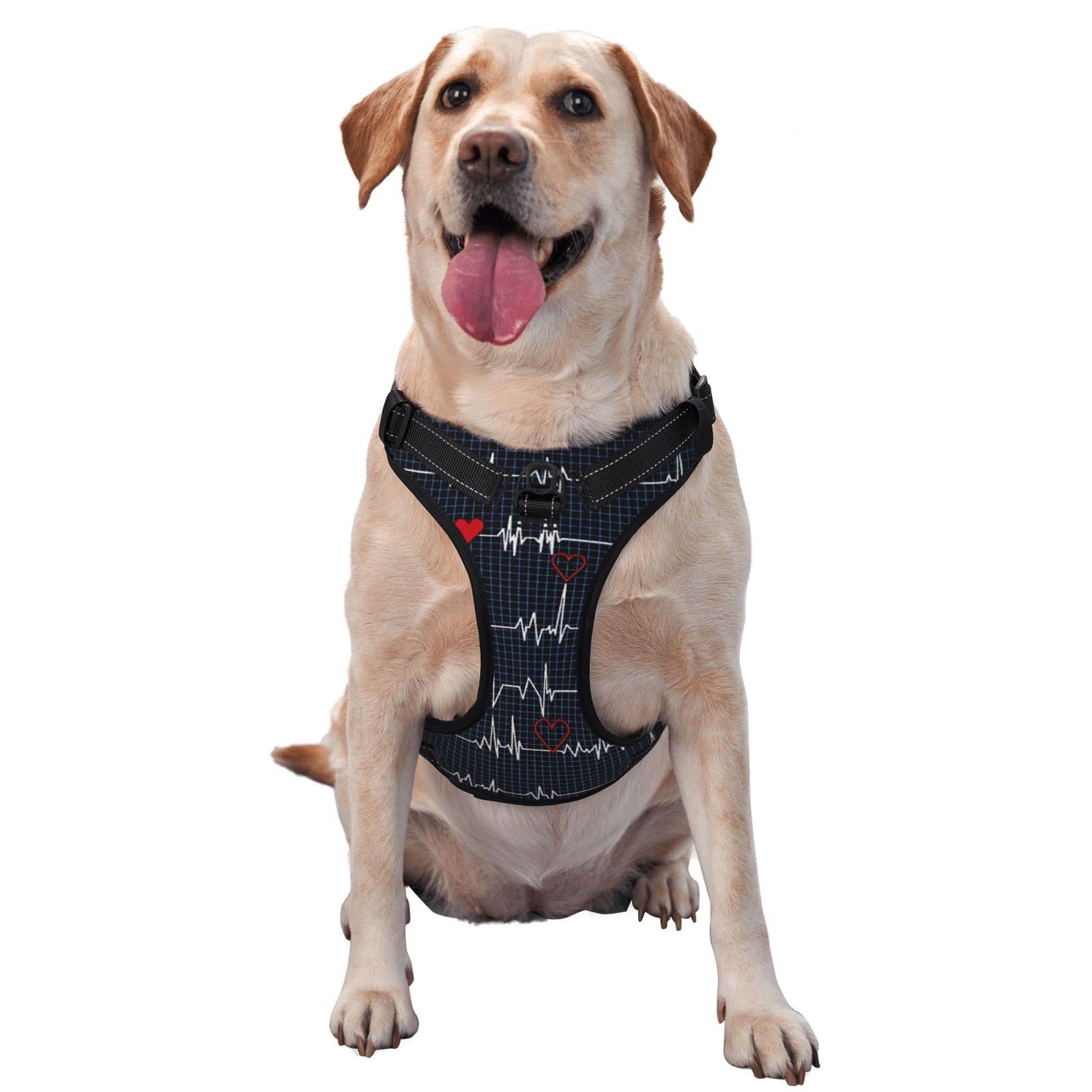 No Pull Dog Harness with Leash - Adjustable Reflective Oxford Pet Vest for Small & Medium Dogs | Heartbeat Pattern Design | Breathable & Comfortable for Walking, Hiking & Outdoor Adventures