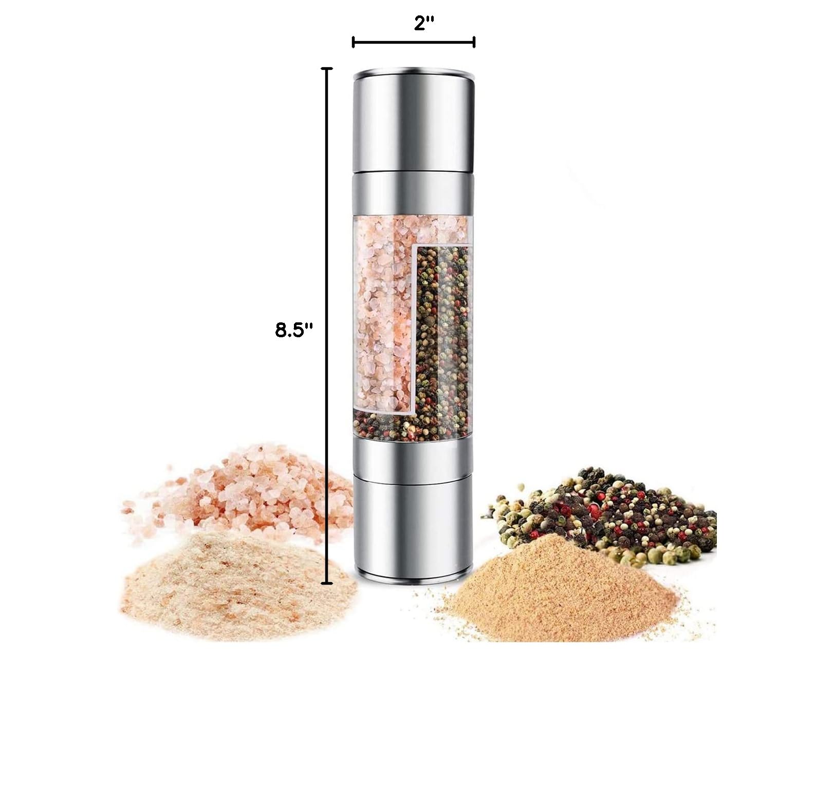 2 in 1 Adjustable Ceramic Salt and Pepper Grinder Set - Stainless Steel Spice Mill for Kitchen, Dining Table & Outdoor BBQ - Perfect for Cooking, Camping & Home Use