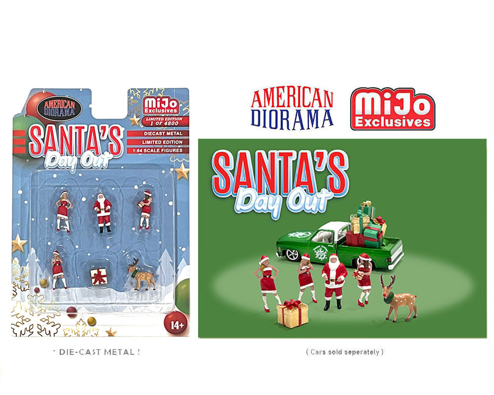 1/64 Scale American Diorama Santa's Day Out Figure Set - MIJO Exclusives Collectible Miniatures for Christmas Displays & Diorama Scenes