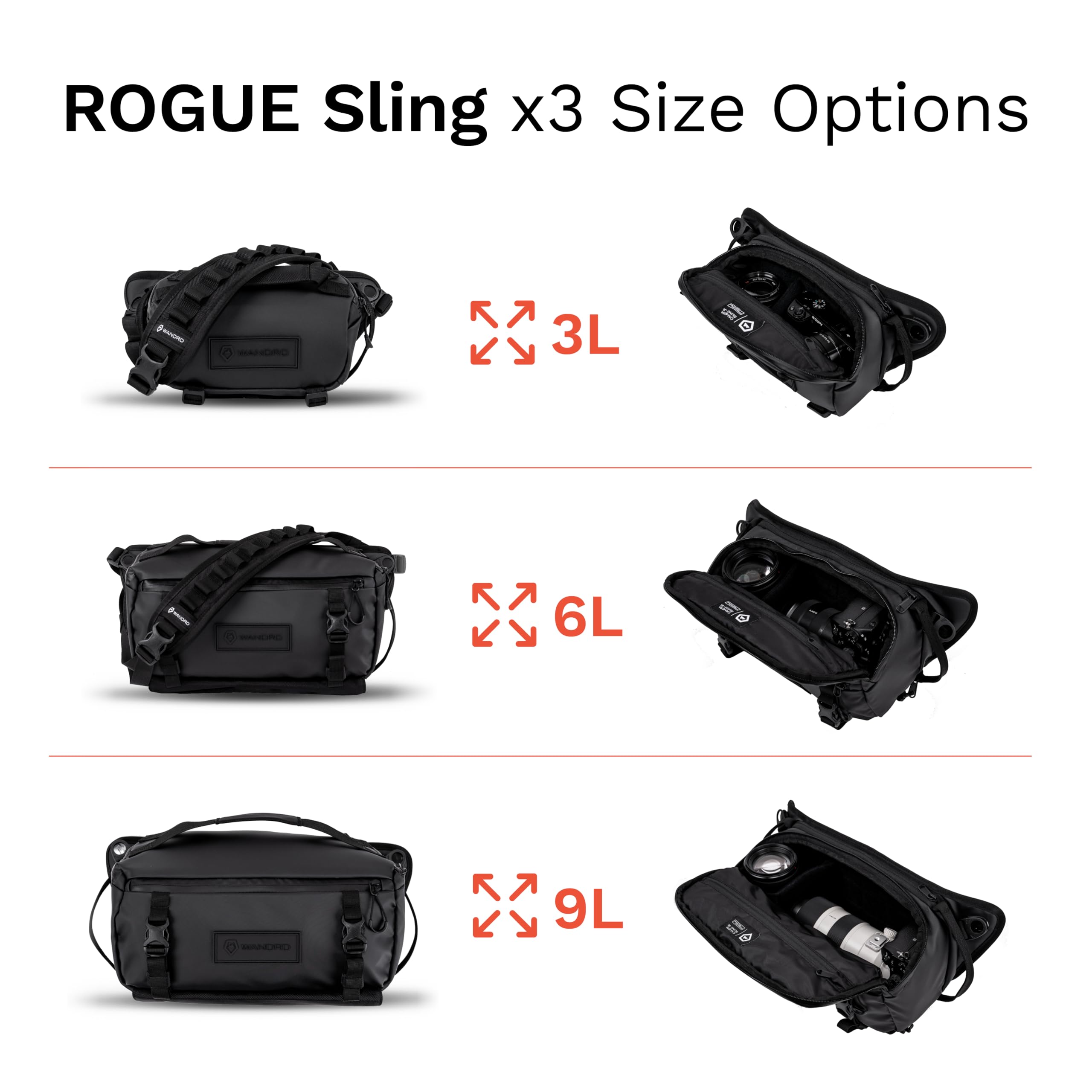 WANDRD ROGUE 9L Sling Camera Bag - Waterproof Crossbody Shoulder Bag for DSLR Mirrorless Cameras & Accessories - Perfect for Travel, Hiking & Street Photography (Black)