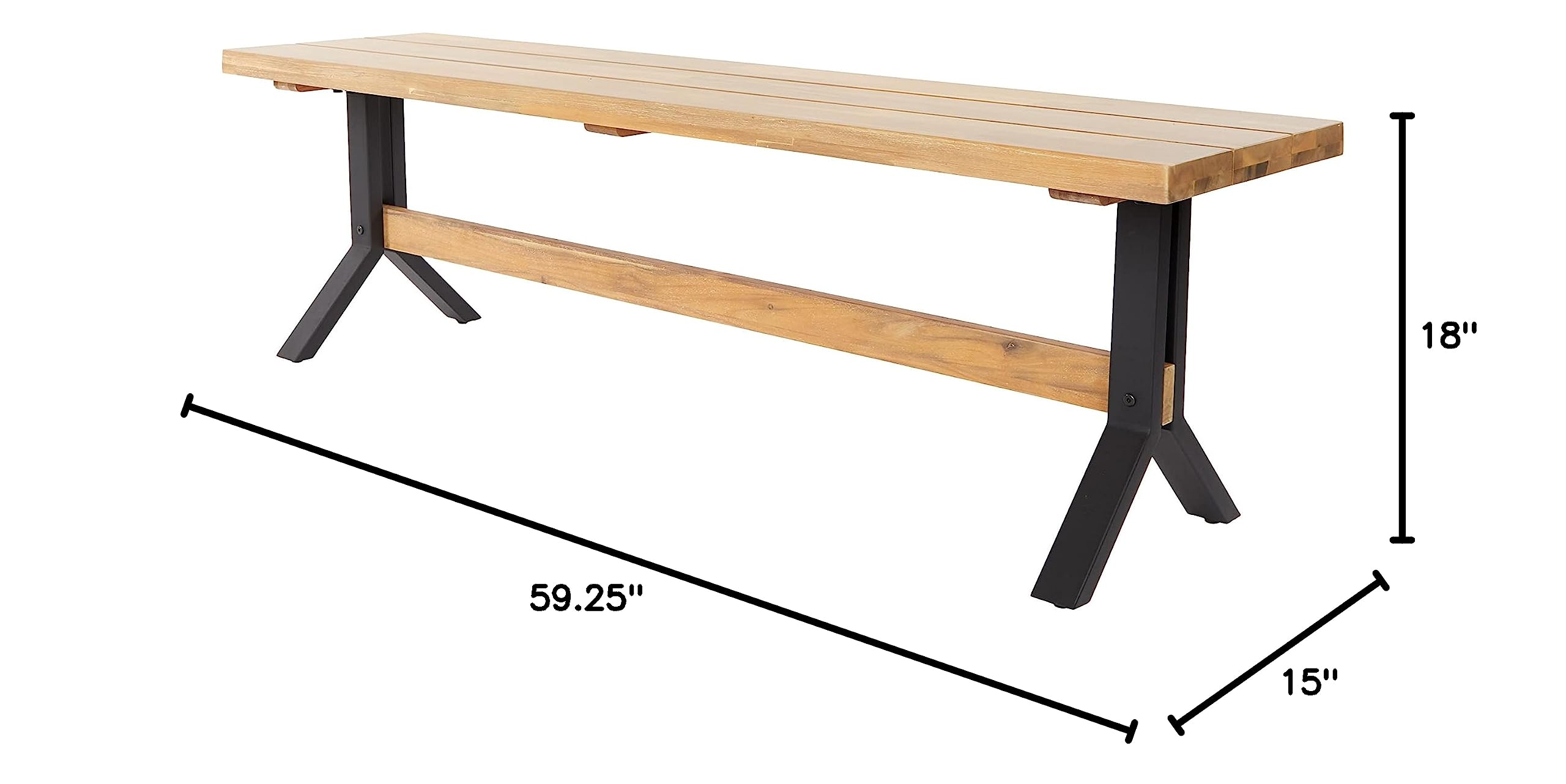 SEI Furniture Standlake Slatted Outdoor Bench - Natural Teak Wood Patio Bench for Garden, Deck, Poolside & Backyard Relaxation