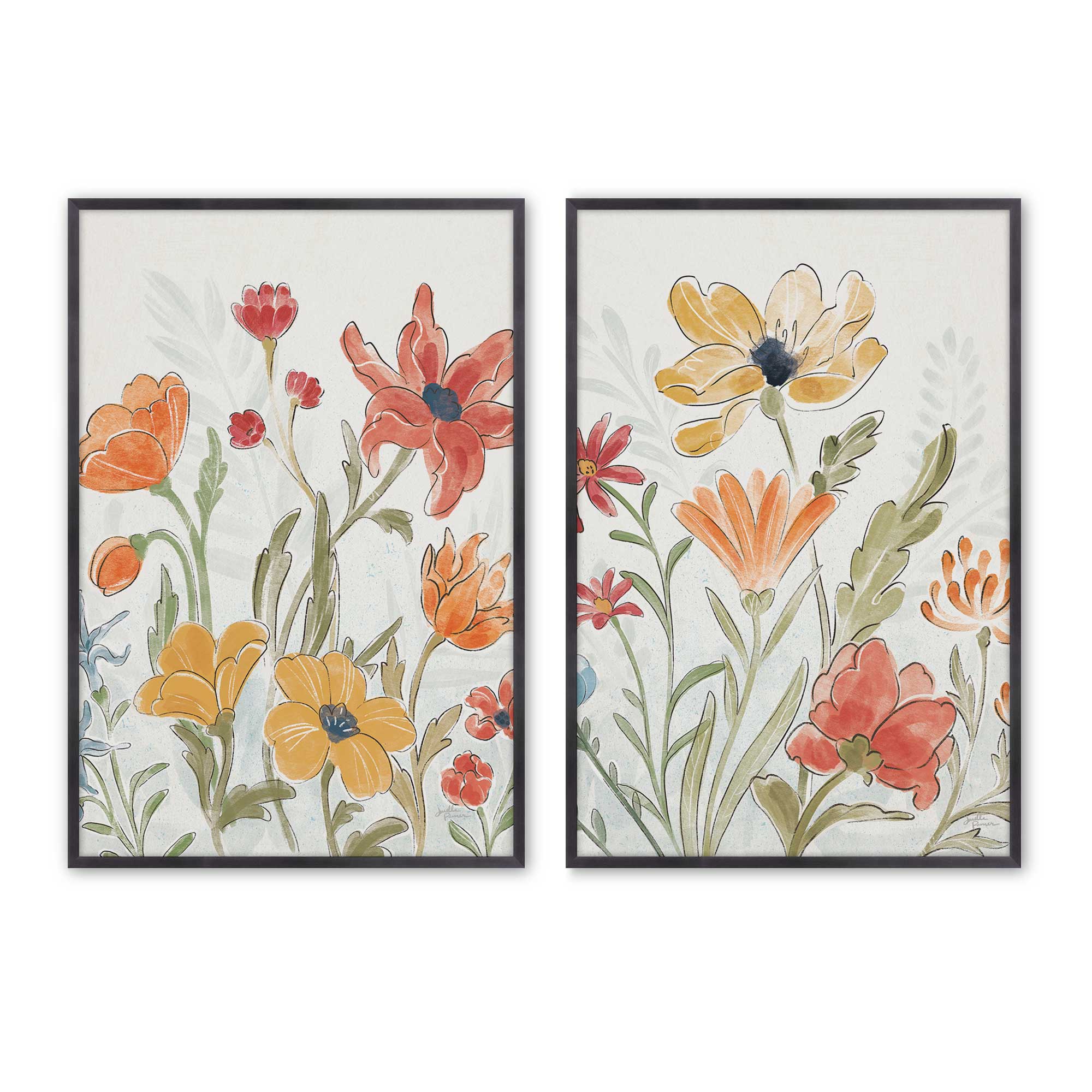 Garden Melody in Bloom - Set of 2 Floral Wall Art Prints for Home Decor, Living Room & Bedroom