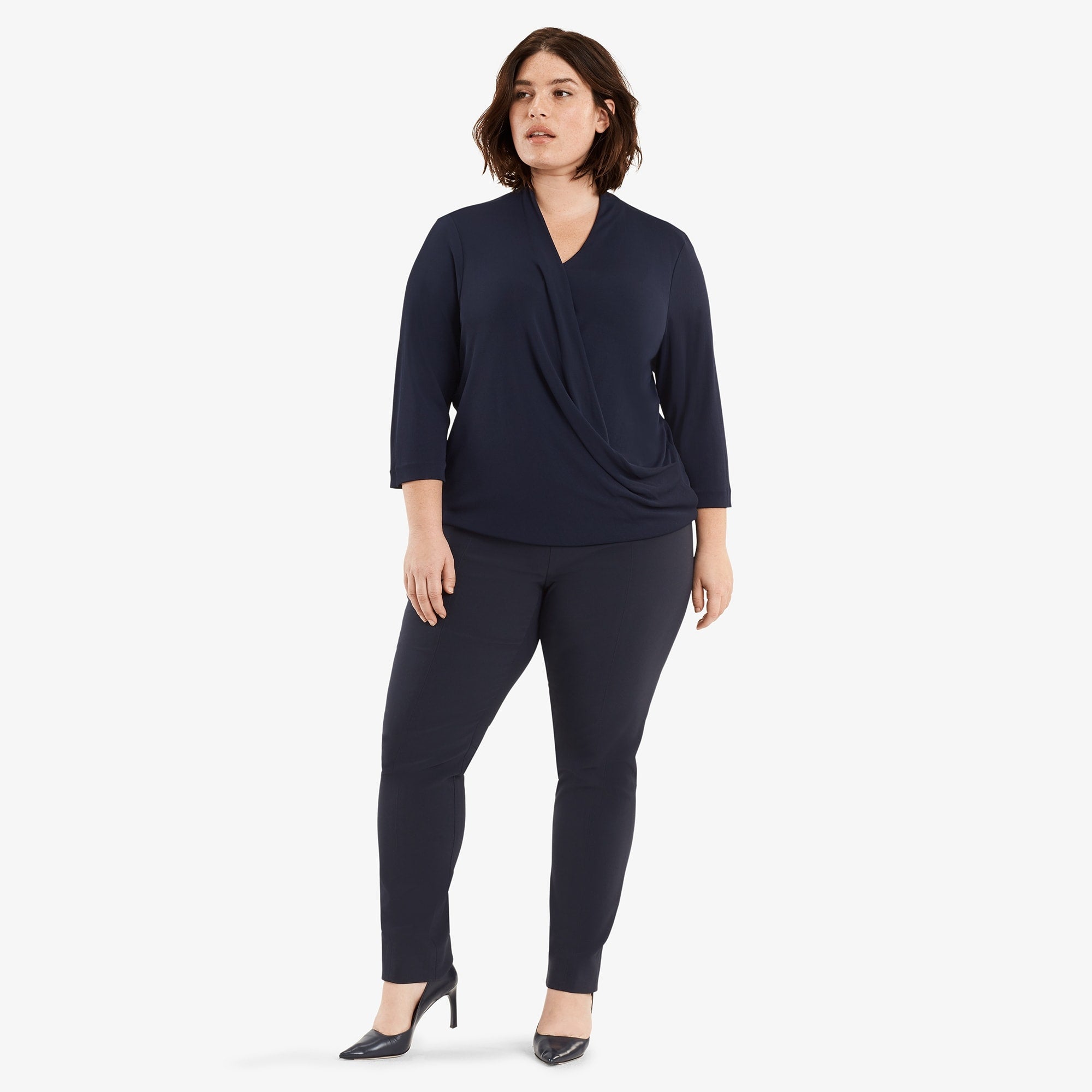 Foster Cigarette Pants for Women - High Waist PowerStretch Slim Fit Trousers in Dark Navy | Perfect for Yoga, Workouts & Casual Wear
