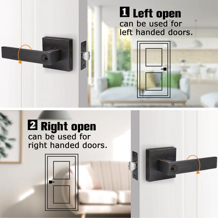 Probrico 10 Pack Keyed Entry Lever Door Handles with Lock & Different Keys - Square Locking Leverset for Front Door or Office - Heavy Duty Oil Rubbed Bronze - Right & Left Handed Installation - Perfect for Home Security, Office Privacy & Commercial Buildings