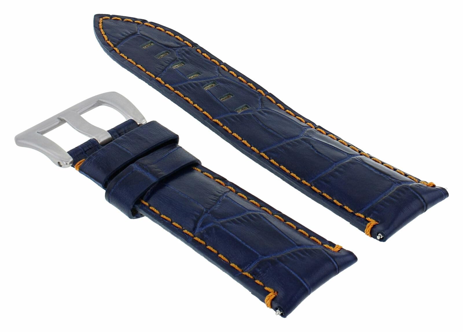 22mm Genuine Leather Watch Band Strap for Breitling Navitimer & Colt - Blue with Orange Stitching - Durable Replacement Watch Strap for Men's Luxury Watches | Business, Casual & Formal Wear