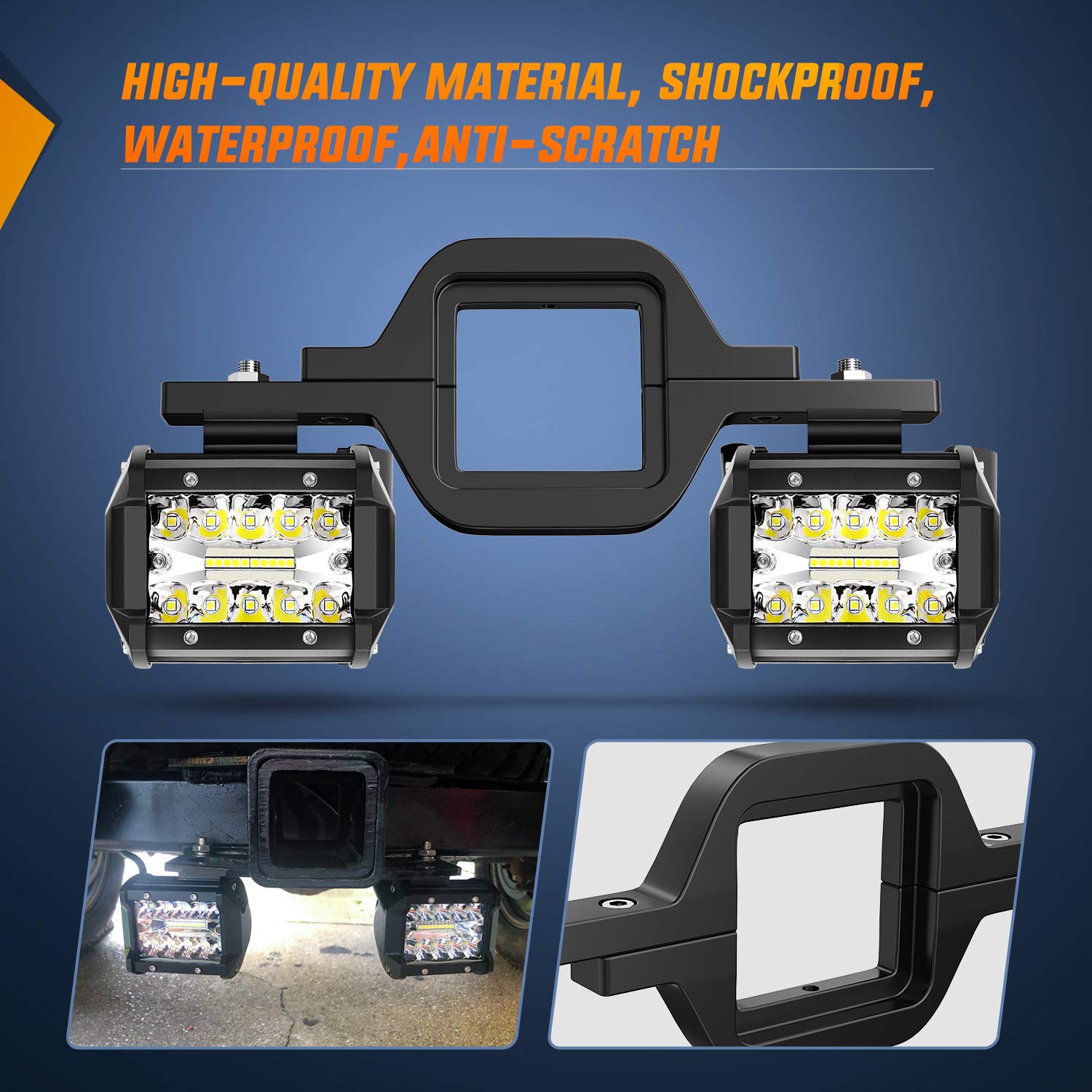 Nilight 2 Pack 4 Inch 60W LED Pod Lights with 2 Inch Tow Hitch Mounting Brackets - Waterproof Off-Road Reverse Lights for Pickup Trucks, ATV, SUV, Trailer & Boat - Perfect for Night Driving, Camping & Off-Road Adventures