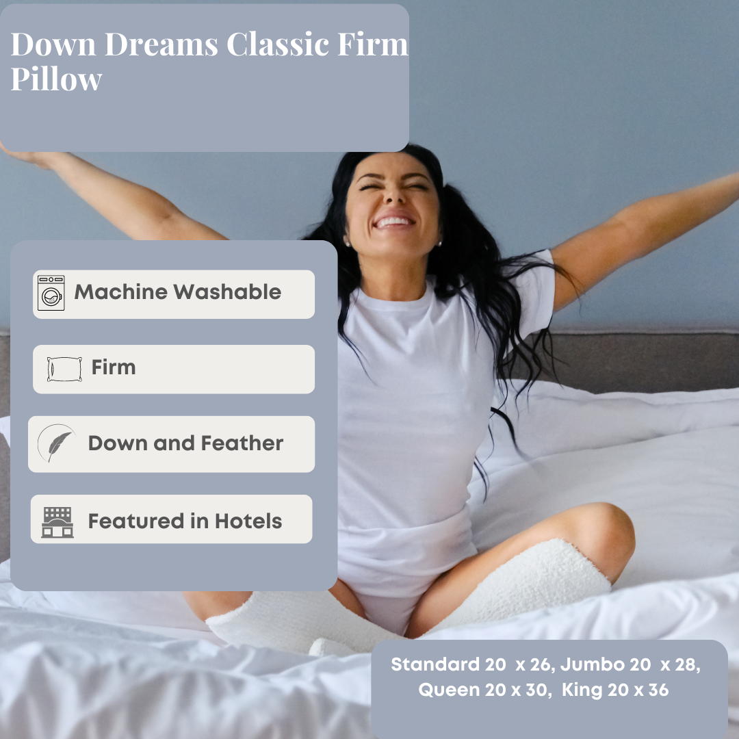 Down Dreams Classic Firm Pillow - Supportive Memory Foam Pillow for Side & Back Sleepers - Orthopedic Neck Support - Ideal for Home, Travel & Hotel Use