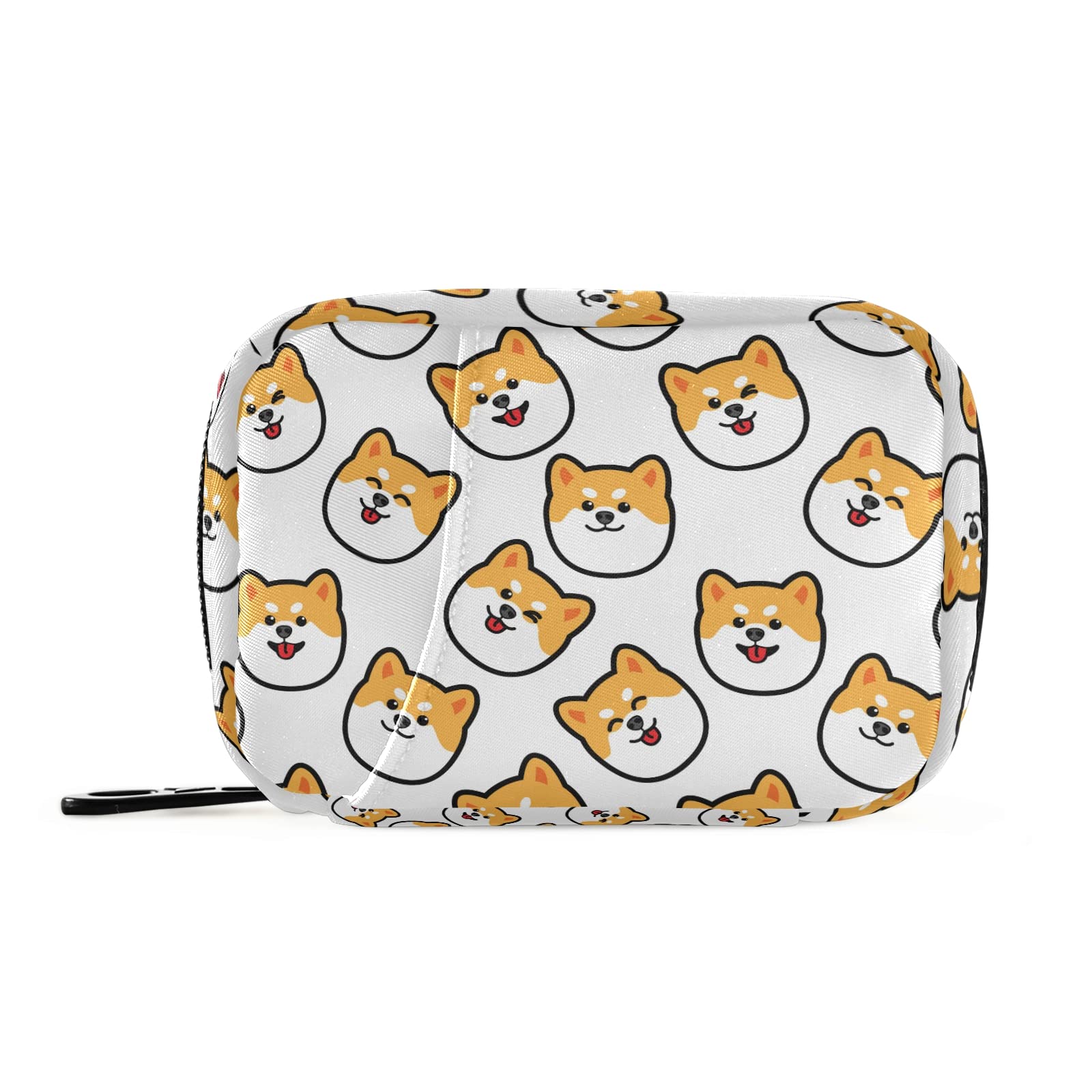 Cute Shiba Inu Dog Pattern 7-Day Pill Organizer Case - Portable Zippered Medication Storage Box for Travel, Work & School - Perfect for Daily Vitamins, Prescriptions & Travel Essentials